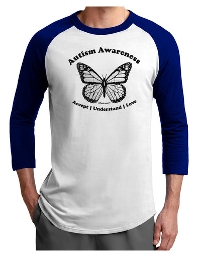 Autism Awareness - Puzzle Piece Butterfly 2 Adult Raglan Shirt-TooLoud-White-Royal-X-Small-Davson Sales