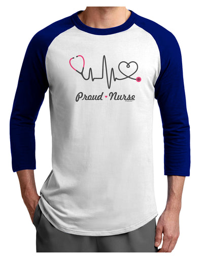 Stethoscope Heartbeat Text Adult Raglan Shirt-TooLoud-White-Royal-X-Small-Davson Sales