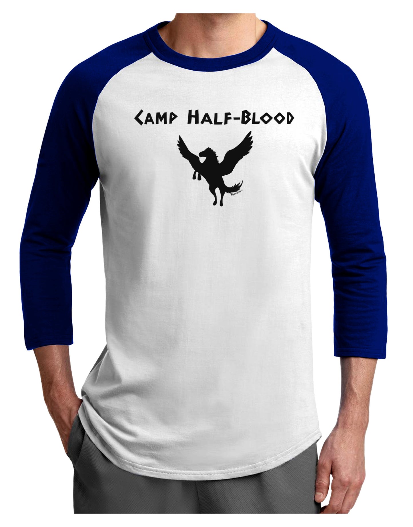Pegasus Camp Half-Blood Adult Raglan Shirt-TooLoud-White-Royal-X-Small-Davson Sales
