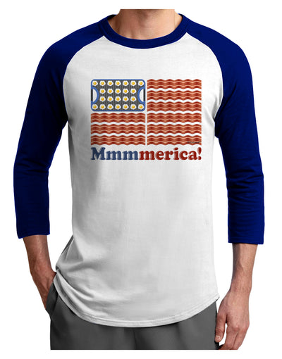American Breakfast Flag - Bacon and Eggs - Mmmmerica Adult Raglan Shirt-TooLoud-White-Royal-X-Small-Davson Sales