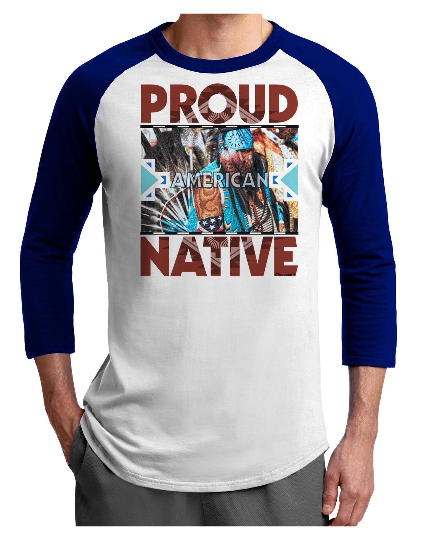 Proud Native American Adult Raglan Shirt-TooLoud-White-Royal-X-Small-Davson Sales