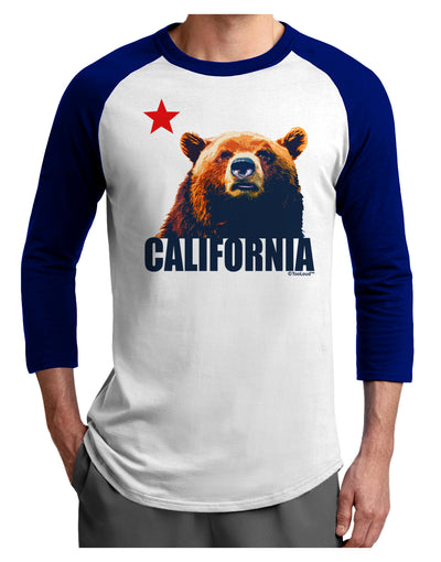 California Republic Design - Grizzly Bear and Star Adult Raglan Shirt by TooLoud-TooLoud-White-Royal-X-Small-Davson Sales