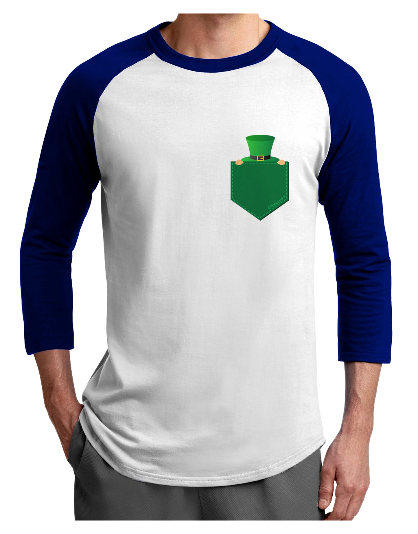 Leprechaun Peeking Out of Faux Pocket Adult Raglan Shirt by TooLoud-TooLoud-White-Royal-X-Small-Davson Sales