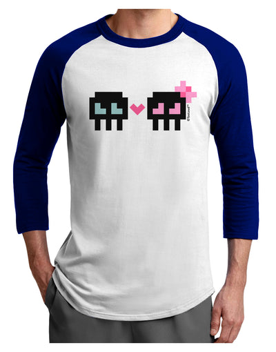 8-Bit Skull Love - Boy and Girl Adult Raglan Shirt-TooLoud-White-Royal-X-Small-Davson Sales