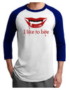 Like to Bite Adult Raglan Shirt-TooLoud-White-Royal-X-Small-Davson Sales