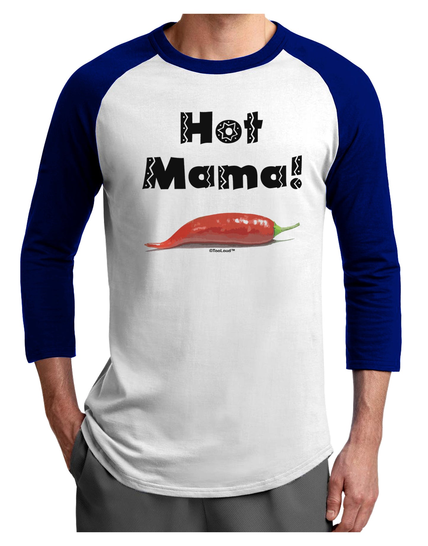 Hot Mama Chili Pepper Adult Raglan Shirt-TooLoud-White-Royal-X-Small-Davson Sales