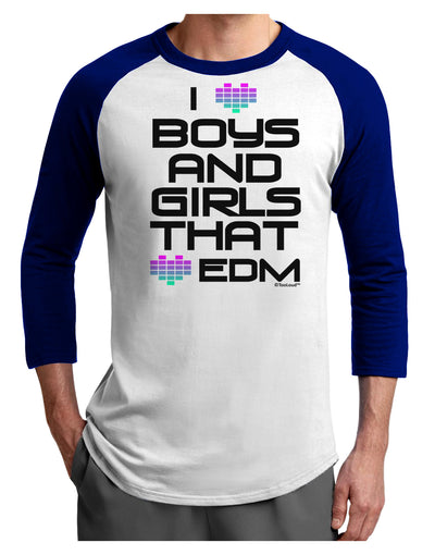 I Heart Boys and Girls That Heart EDM Adult Raglan Shirt-TooLoud-White-Royal-X-Small-Davson Sales