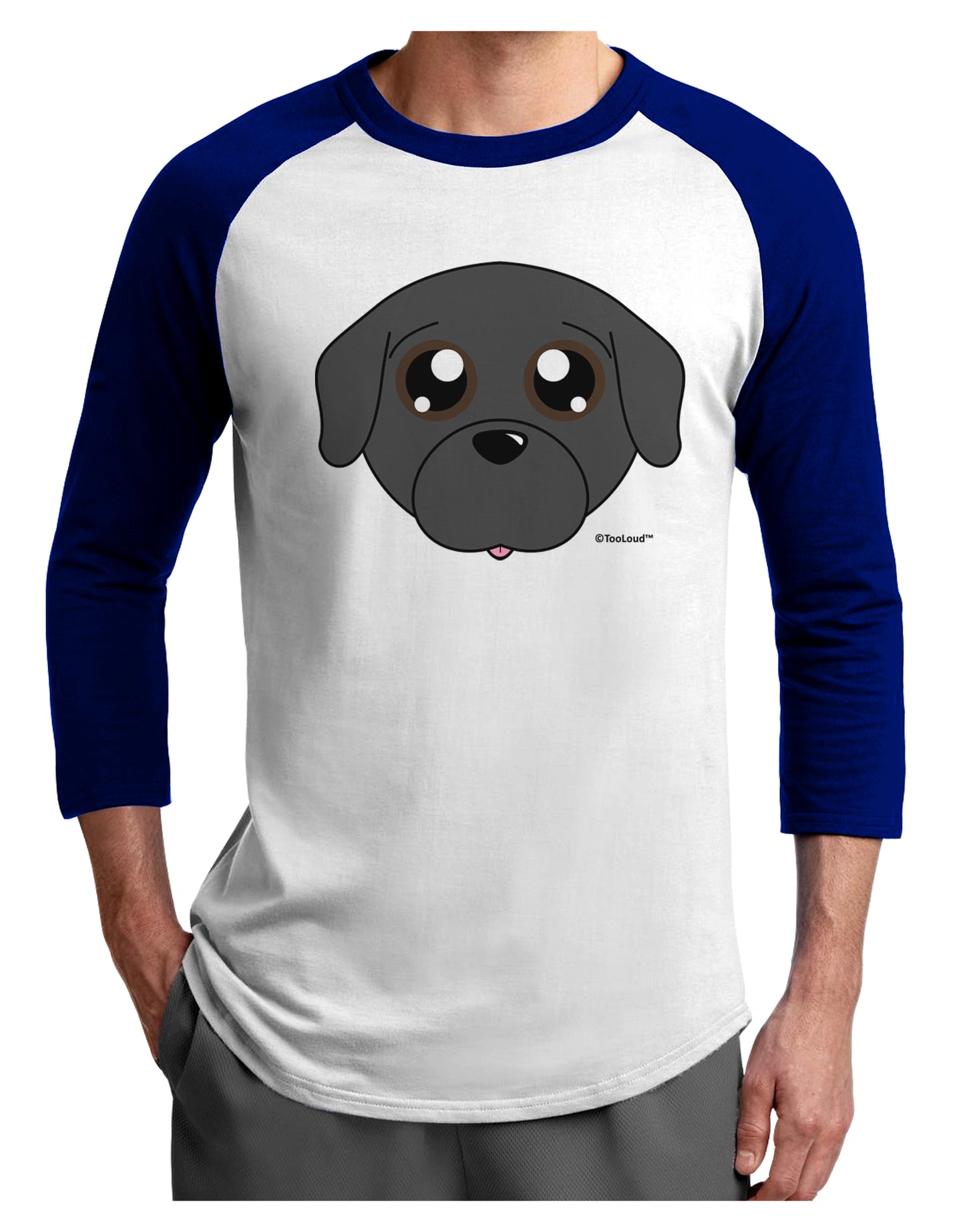 Cute Pug Dog - Black Adult Raglan Shirt by TooLoud-TooLoud-White-Royal-X-Small-Davson Sales