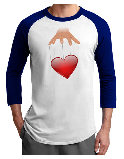 Heart on Puppet Strings Adult Raglan Shirt-TooLoud-White-Royal-X-Small-Davson Sales