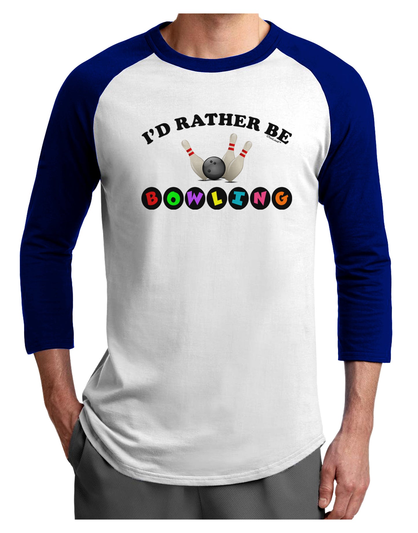 I'd Rather Be Bowling Adult Raglan Shirt-Raglan Shirt-TooLoud-White-Royal-X-Small-Davson Sales