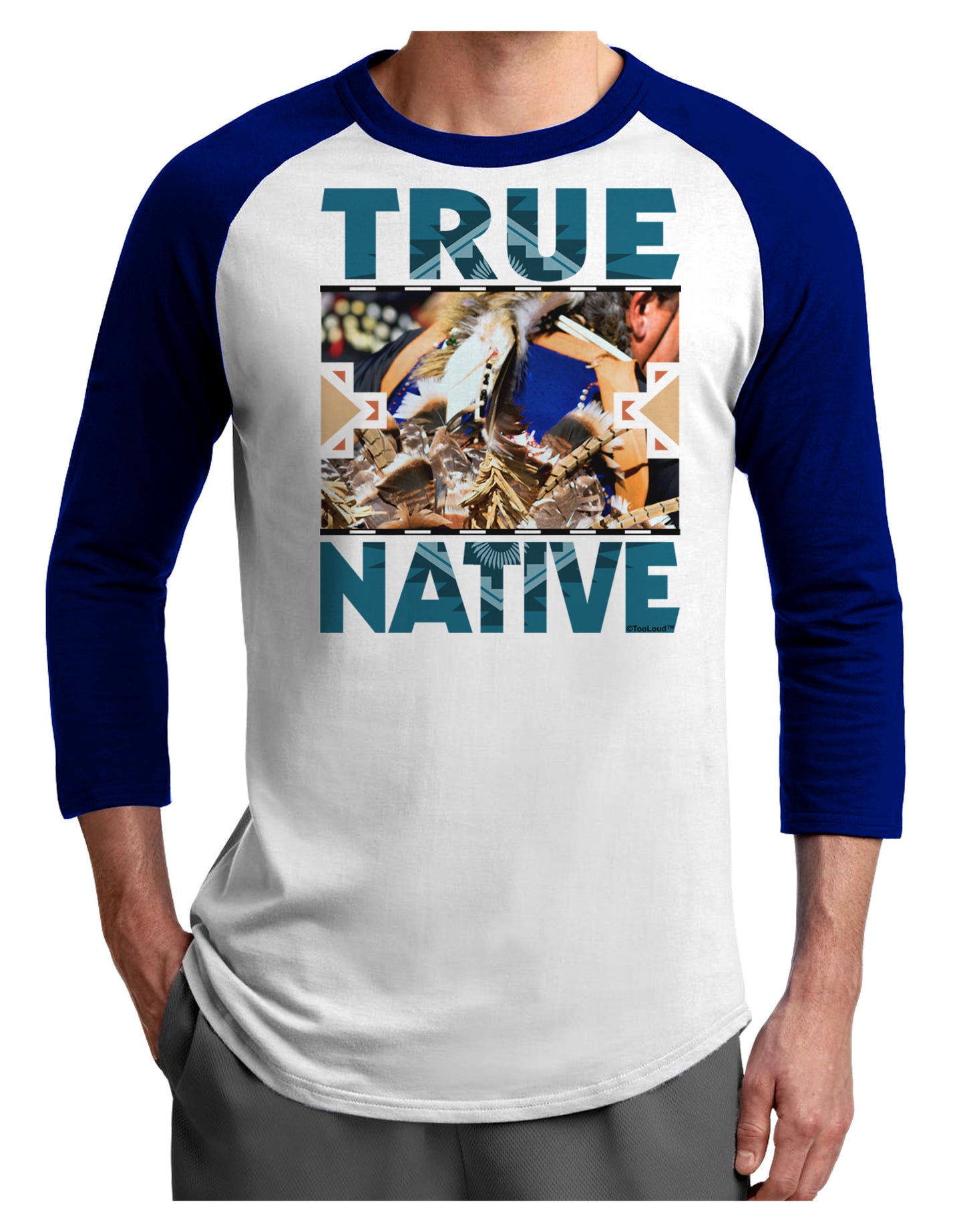 True Native American Adult Raglan Shirt-TooLoud-White-Royal-X-Small-Davson Sales
