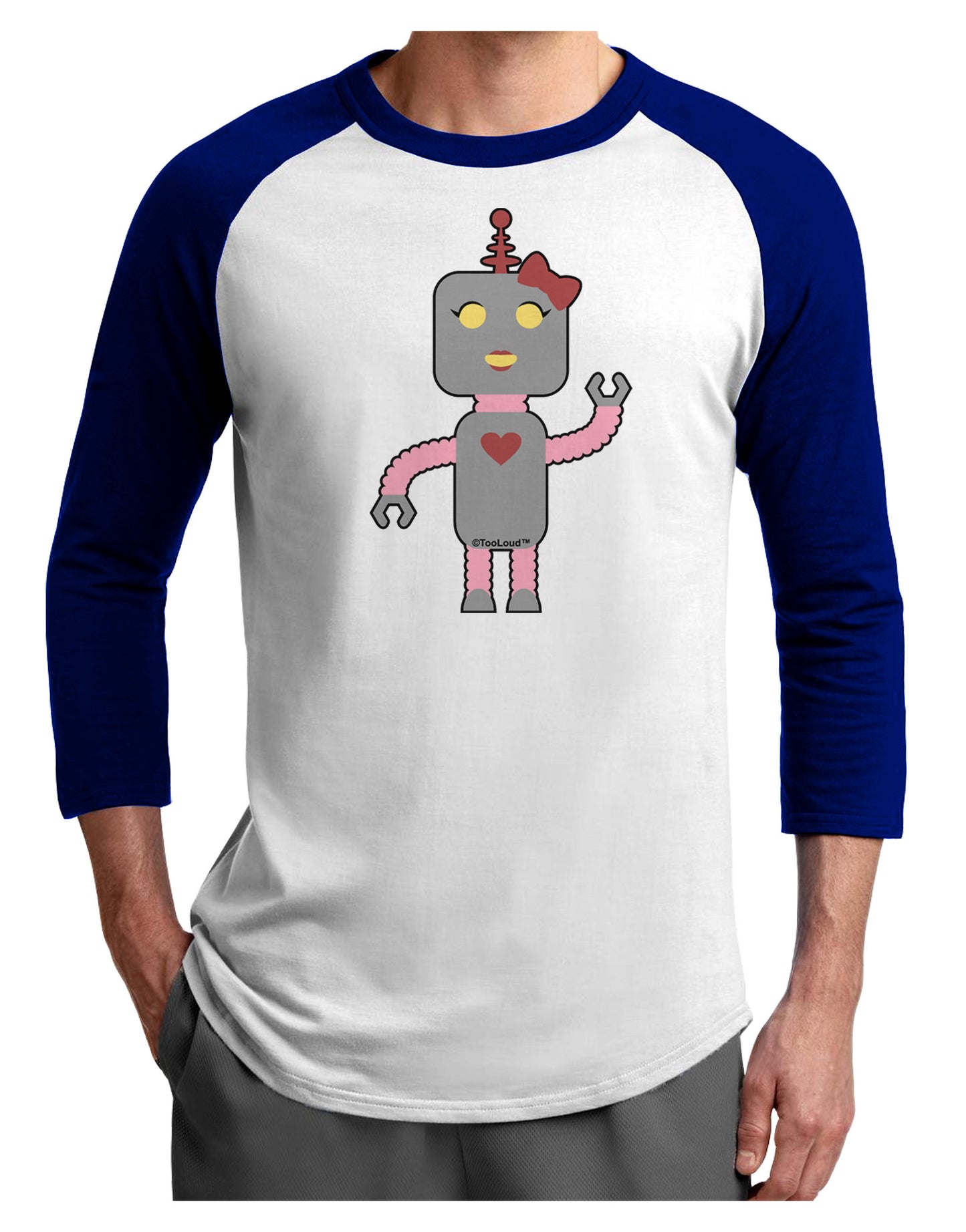Cute Robot Female Adult Raglan Shirt-TooLoud-White-Royal-X-Small-Davson Sales