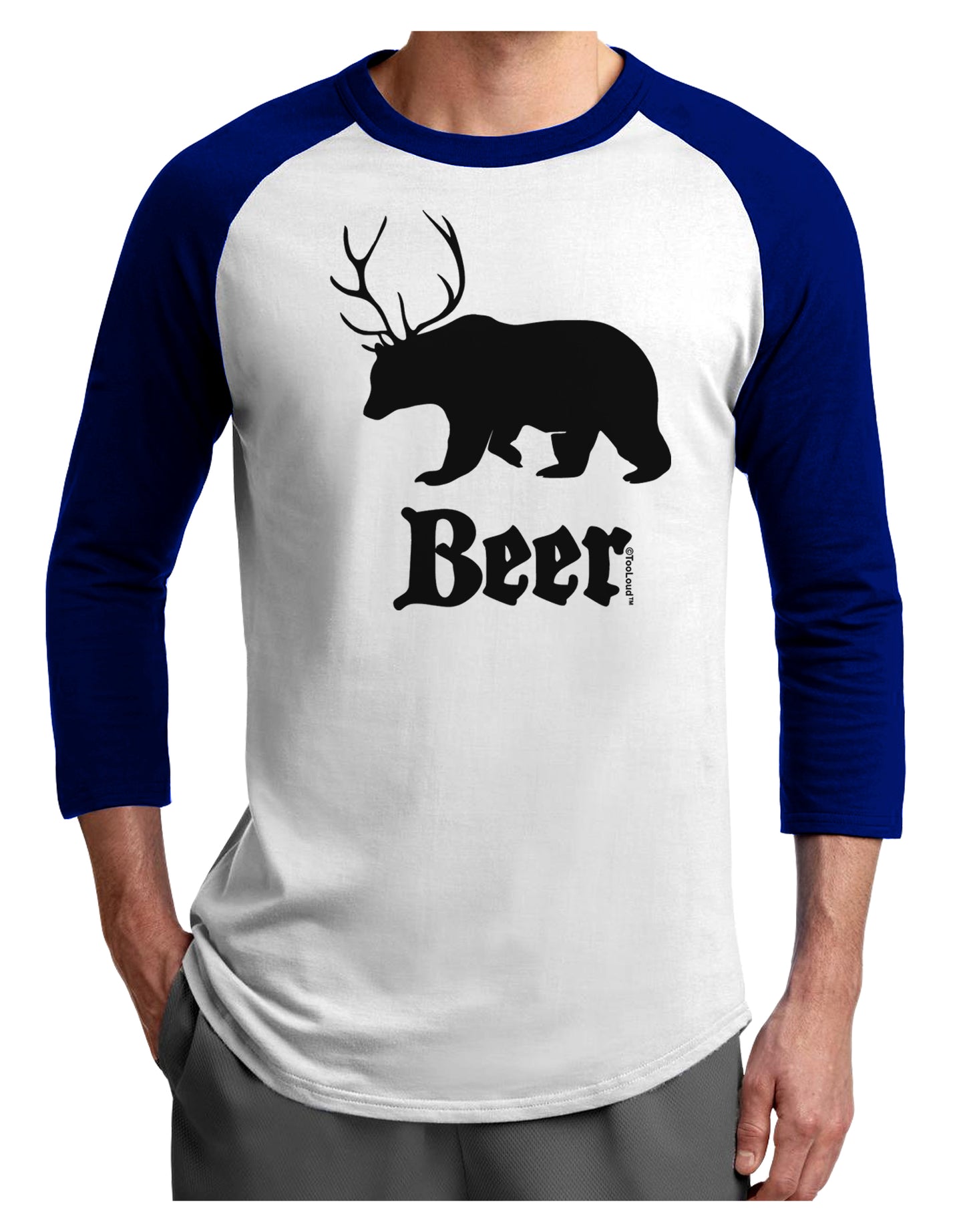 Beer Animal Adult Raglan Shirt-TooLoud-White-Royal-X-Small-Davson Sales