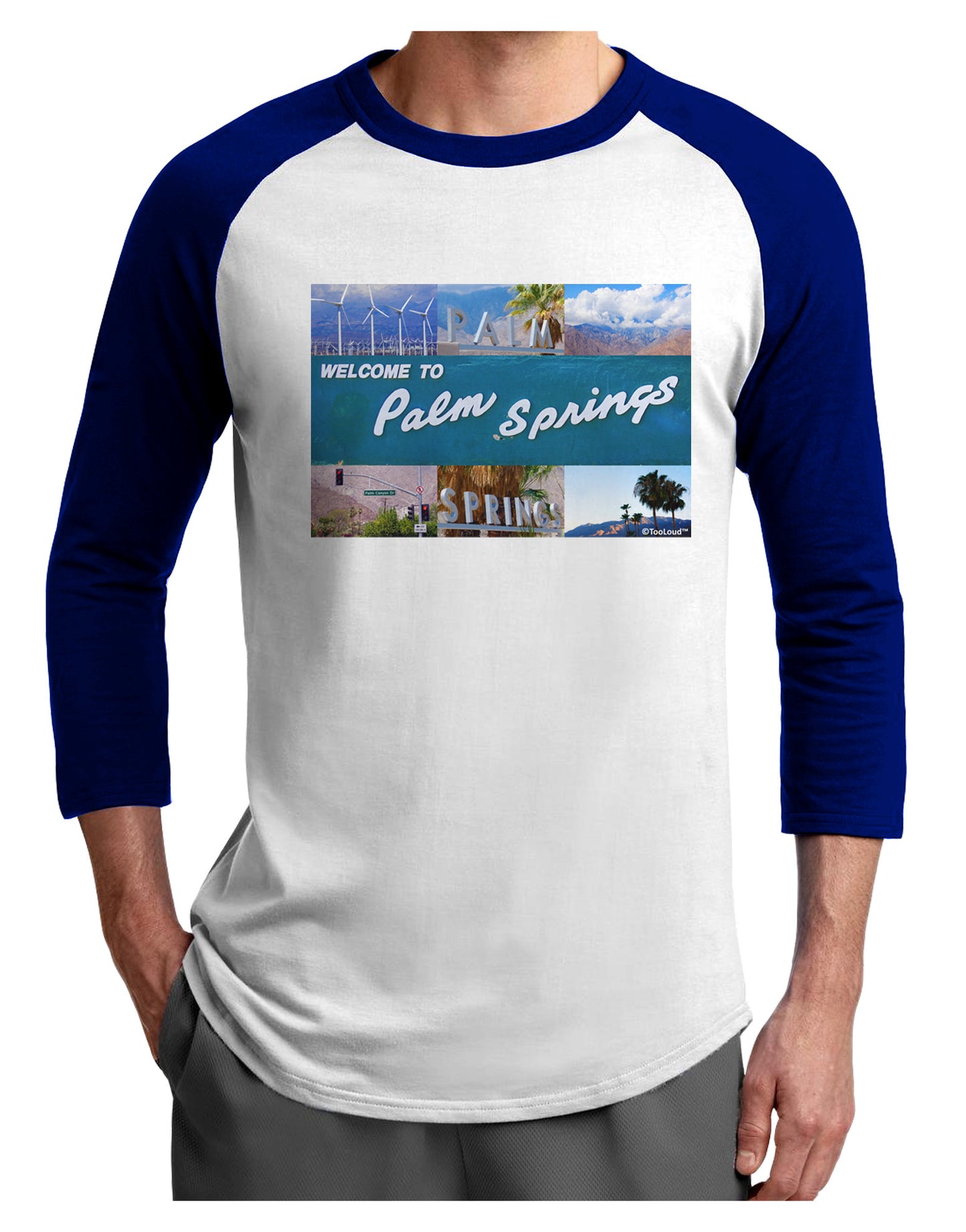 TooLoud Welcome to Palm Springs Collage Adult Raglan Shirt-TooLoud-White-Royal-X-Small-Davson Sales