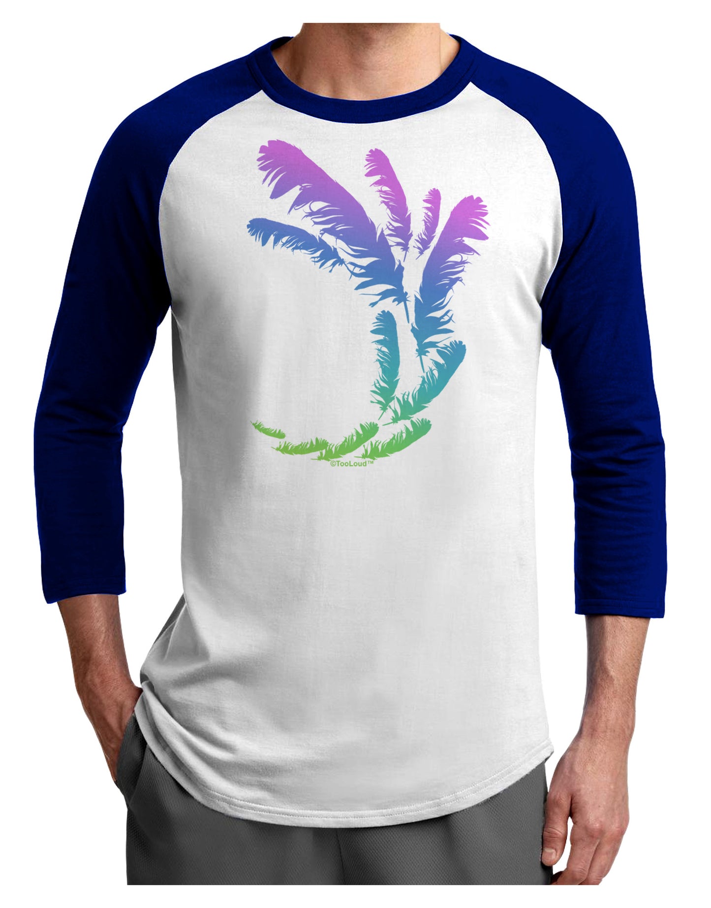 Tropical Feathers Adult Raglan Shirt-Raglan Shirt-TooLoud-White-Royal-X-Small-Davson Sales