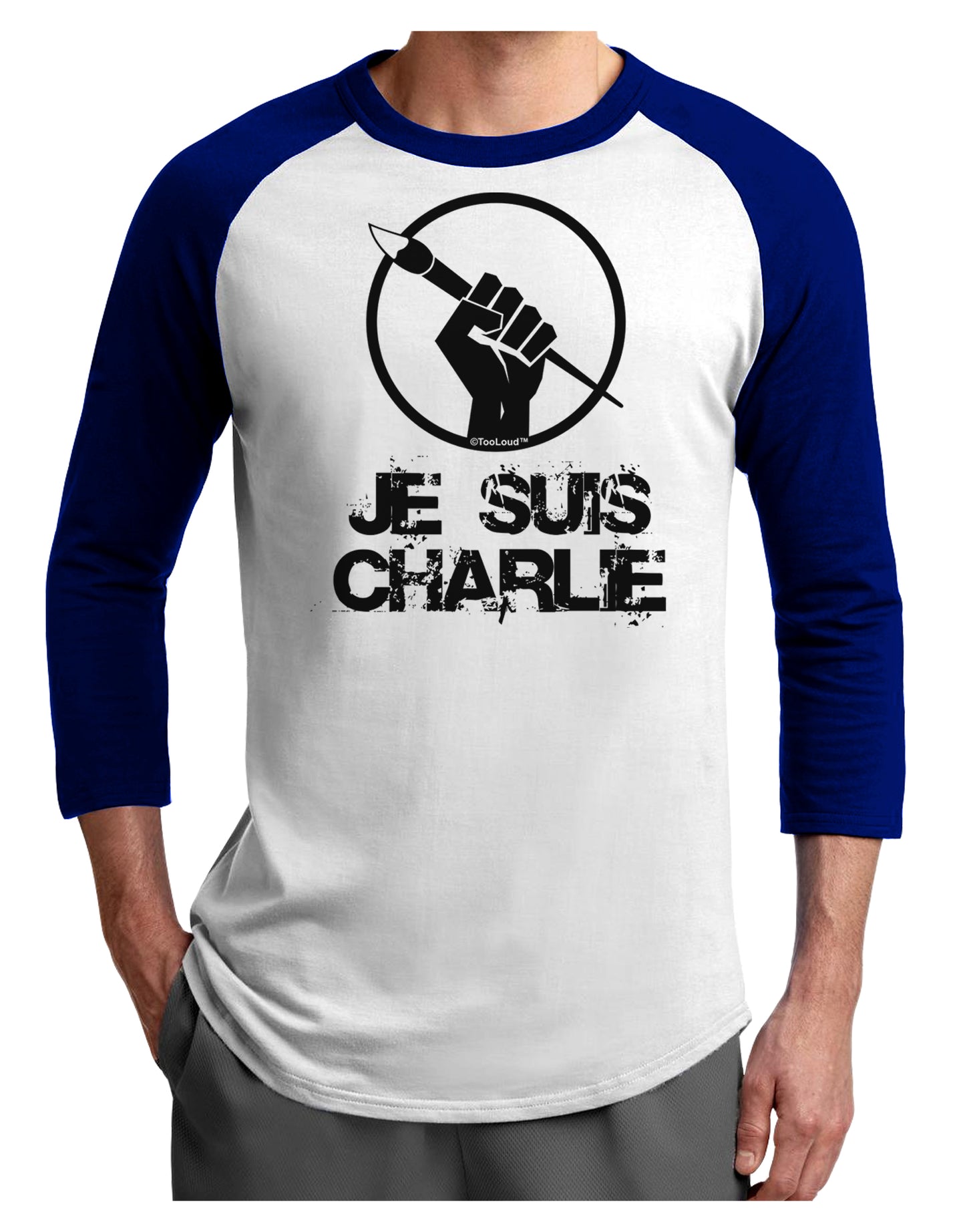 Je Suis Charlie Adult Raglan Shirt-TooLoud-White-Royal-X-Small-Davson Sales