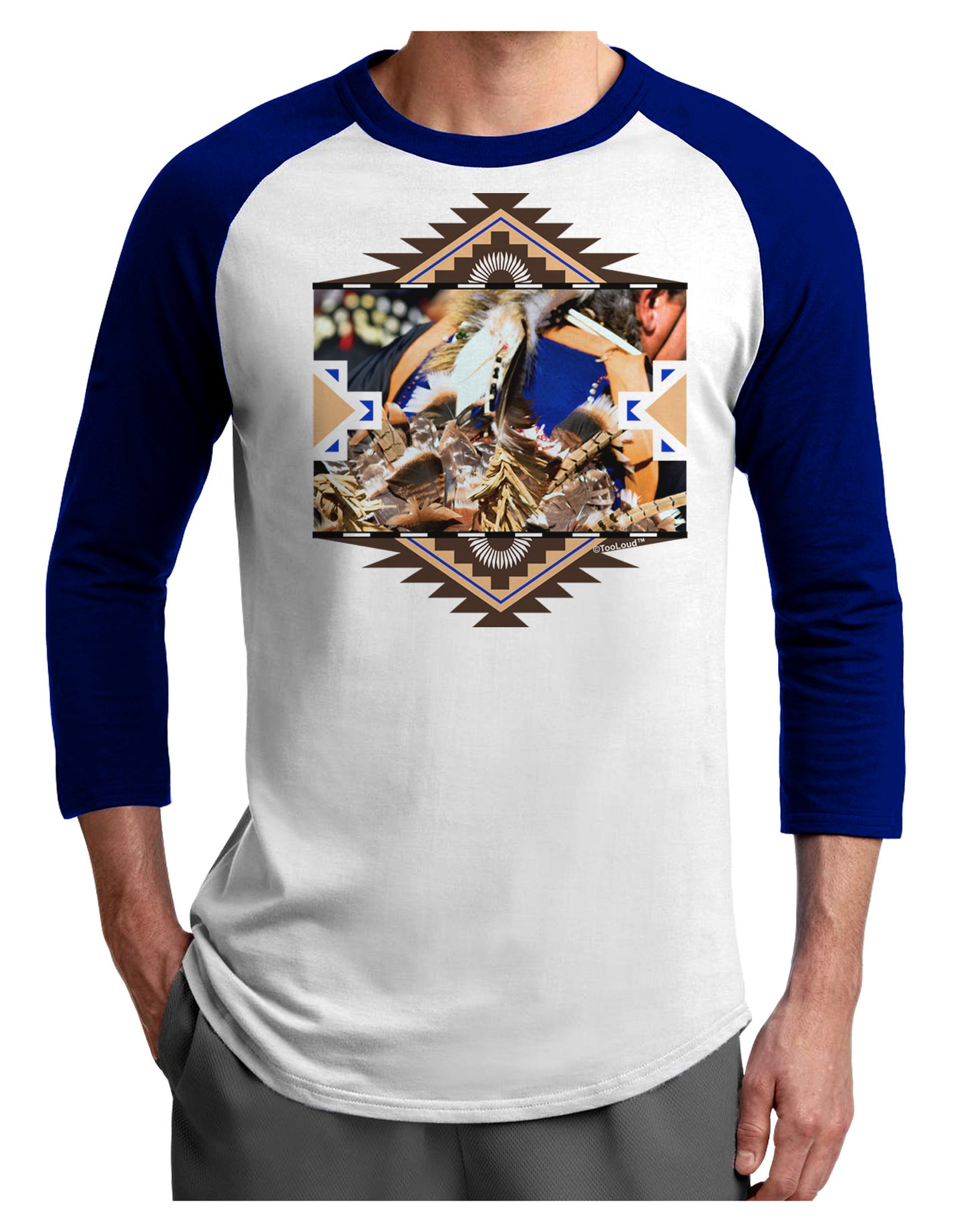 Native American Dancer 1 Adult Raglan Shirt-TooLoud-White-Royal-X-Small-Davson Sales
