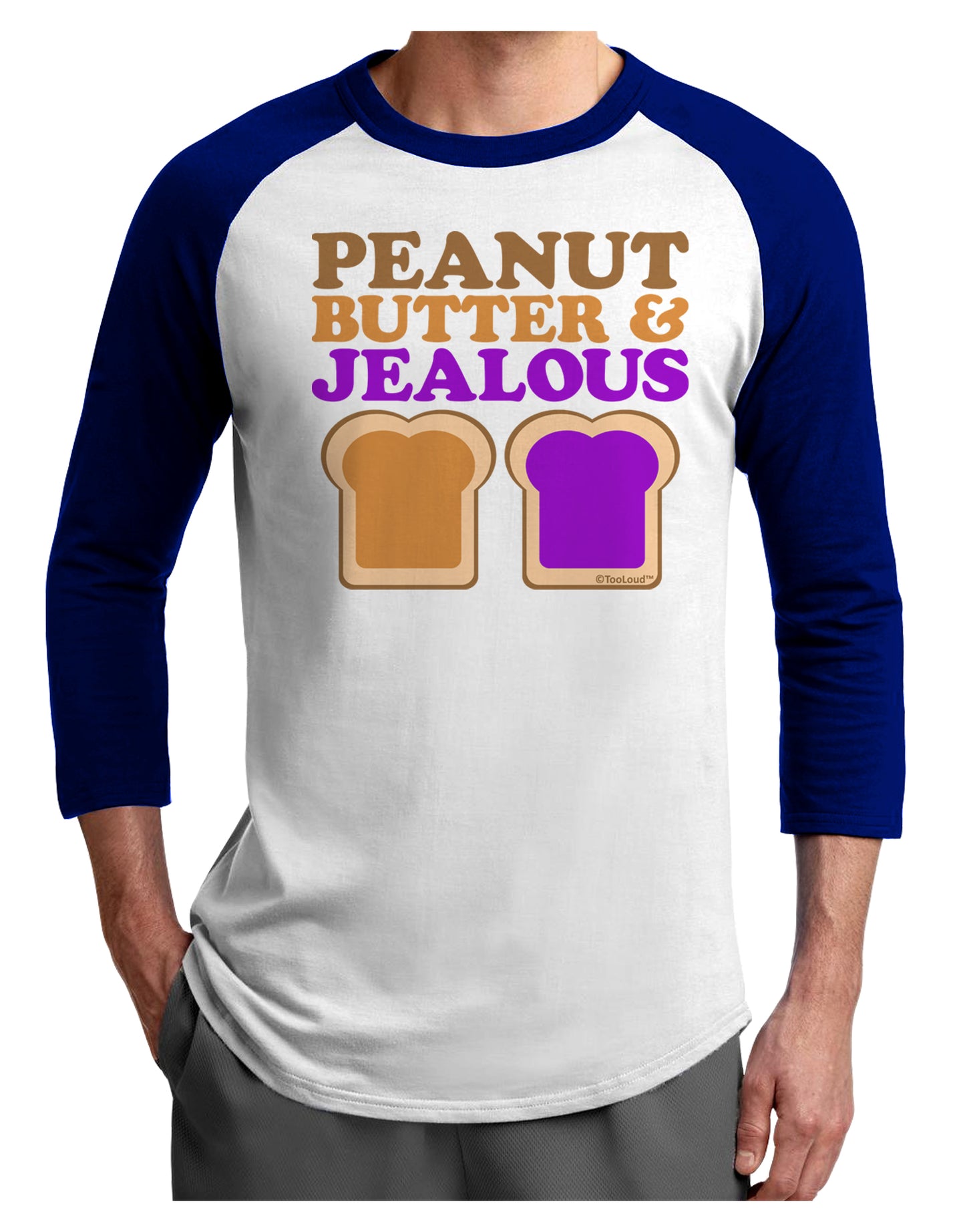 Peanut Butter and Jealous Adult Raglan Shirt by TooLoud-TooLoud-White-Royal-X-Small-Davson Sales