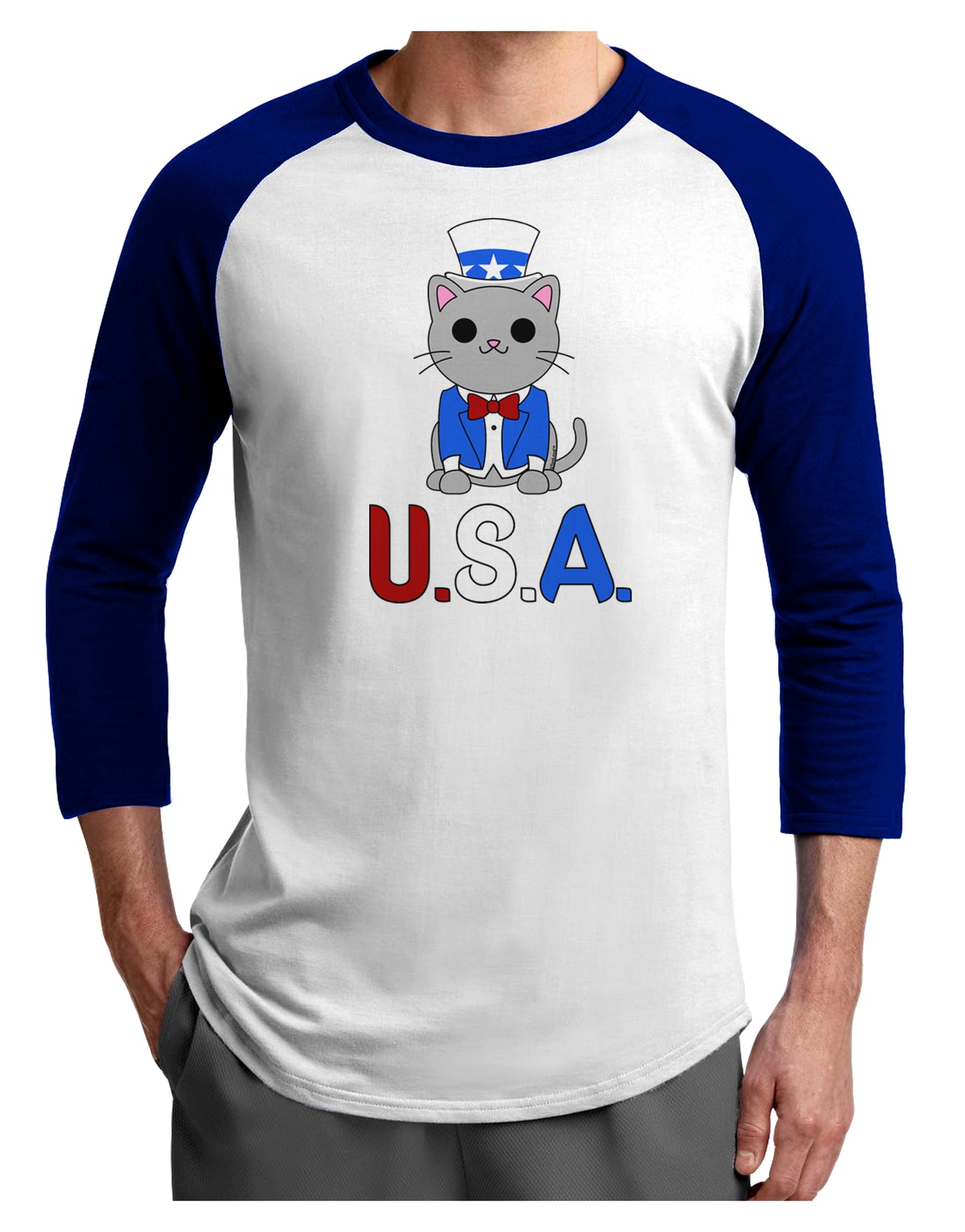 Patriotic Cat - USA Adult Raglan Shirt by TooLoud-TooLoud-White-Royal-X-Small-Davson Sales