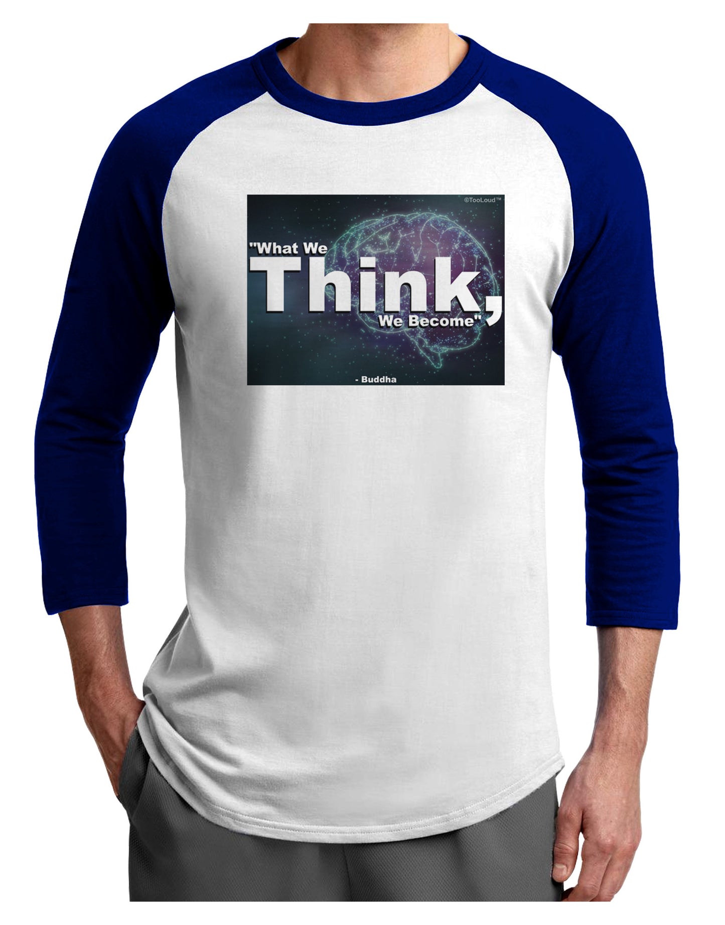 TooLoud What We Think Buddha Adult Raglan Shirt-Raglan Shirt-TooLoud-White-Royal-X-Small-Davson Sales