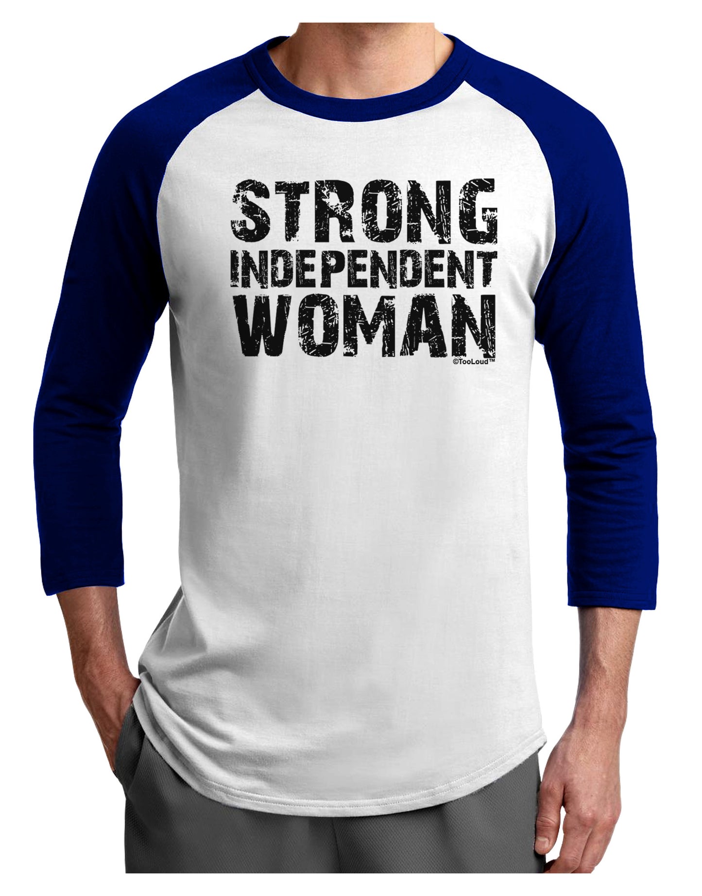 Strong Independent Woman Adult Raglan Shirt-TooLoud-White-Royal-X-Small-Davson Sales