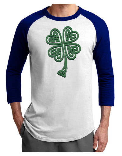 3D Style Celtic Knot 4 Leaf Clover Adult Raglan Shirt-Raglan Shirt-TooLoud-White-Royal-X-Small-Davson Sales