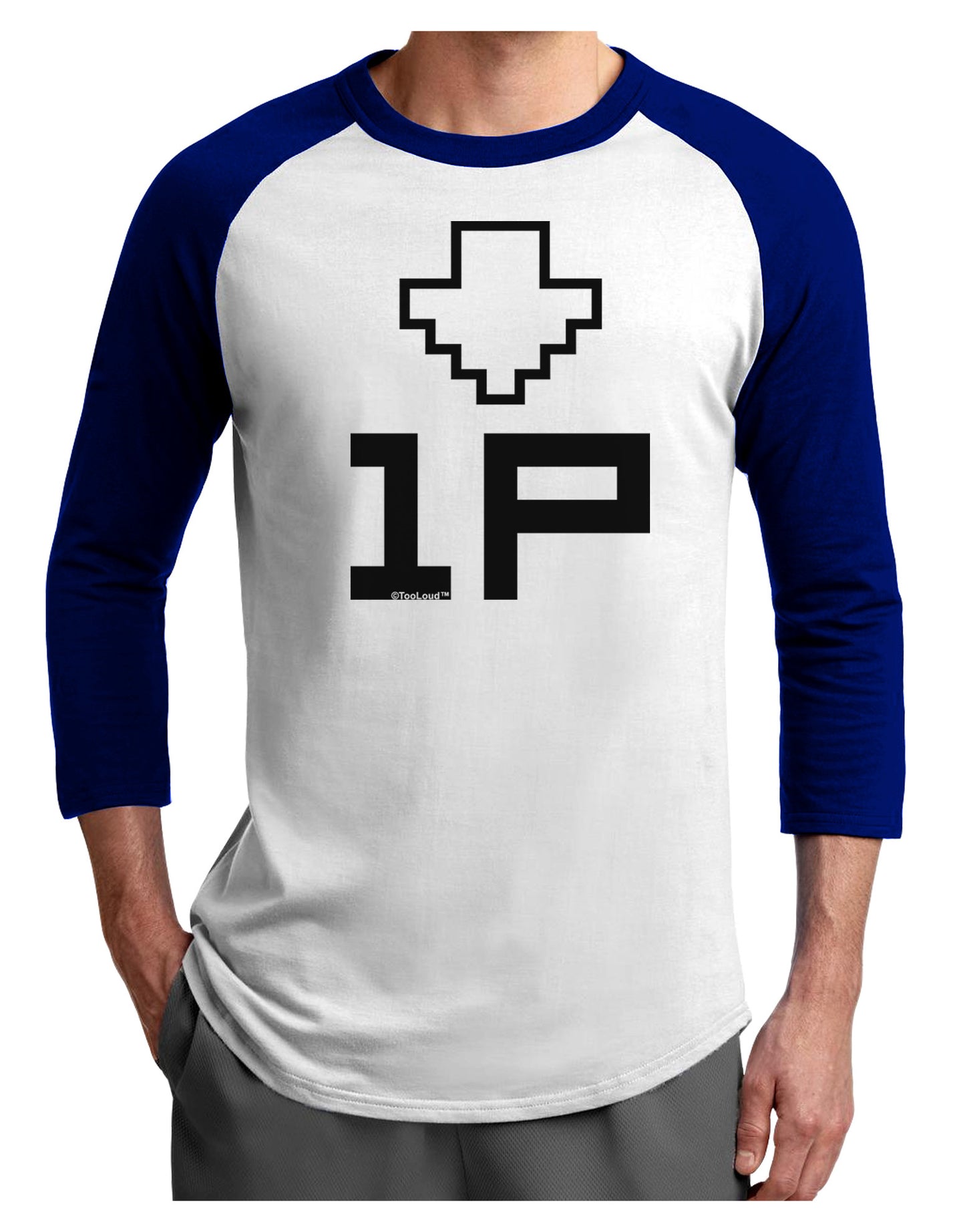 Player One Couples Design Adult Raglan Shirt-TooLoud-White-Royal-X-Small-Davson Sales