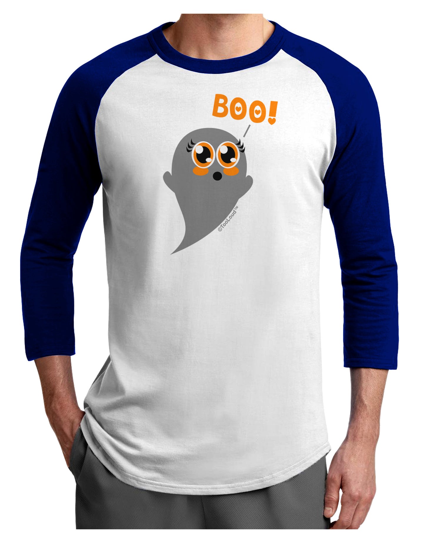 Cute Boo Ghost Adult Raglan Shirt-Raglan Shirt-TooLoud-White-Royal-X-Small-Davson Sales