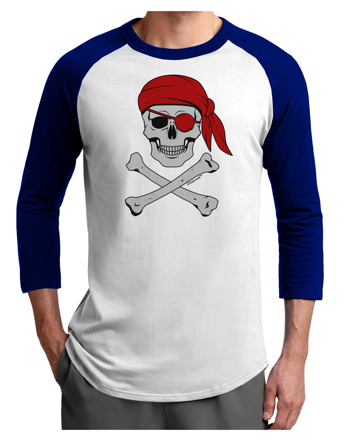 Pirate Skull Adult Raglan Shirt-Raglan Shirt-TooLoud-White-Royal-X-Small-Davson Sales