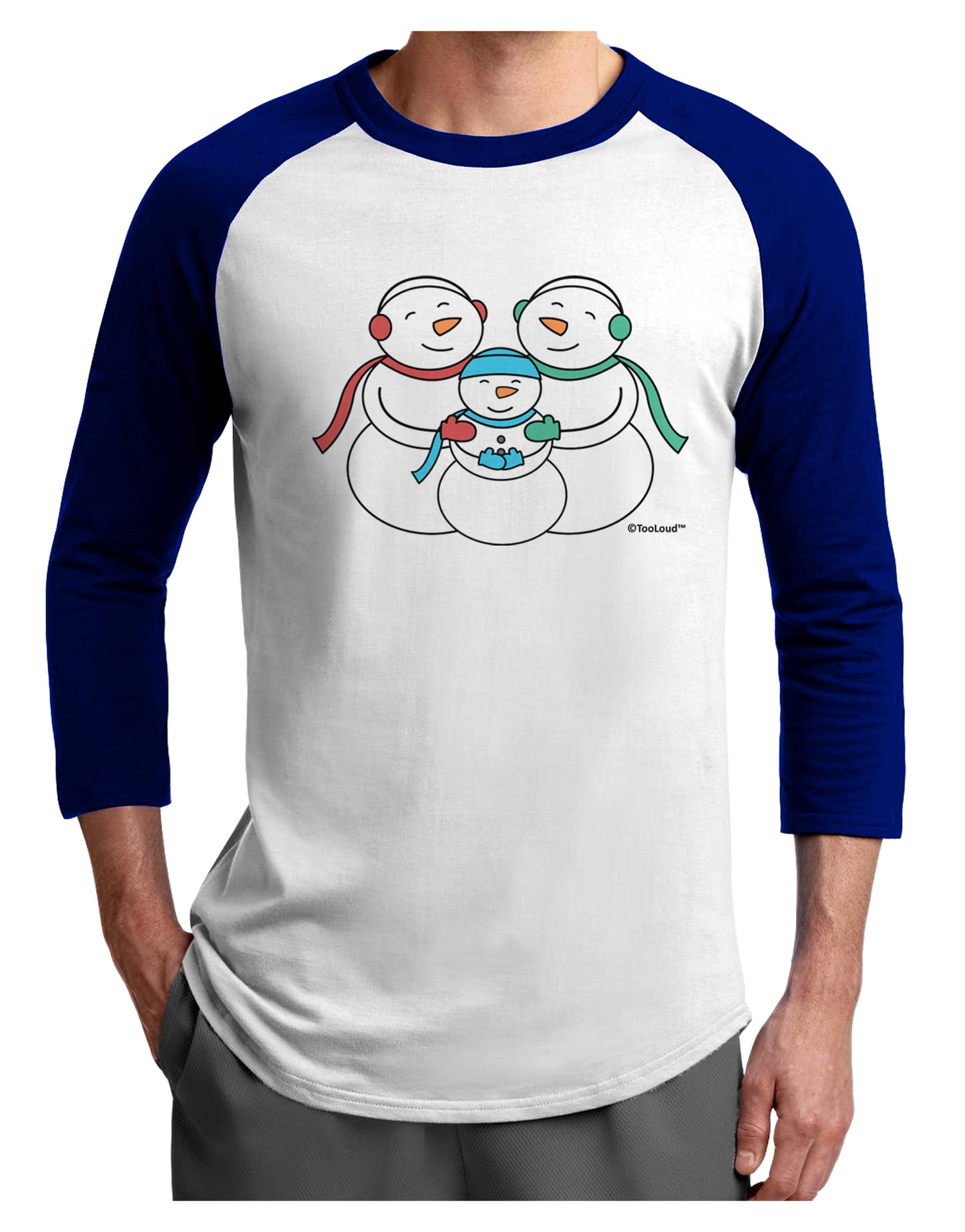 Cute Snowman Family with Boy Adult Raglan Shirt by TooLoud-TooLoud-White-Royal-X-Small-Davson Sales