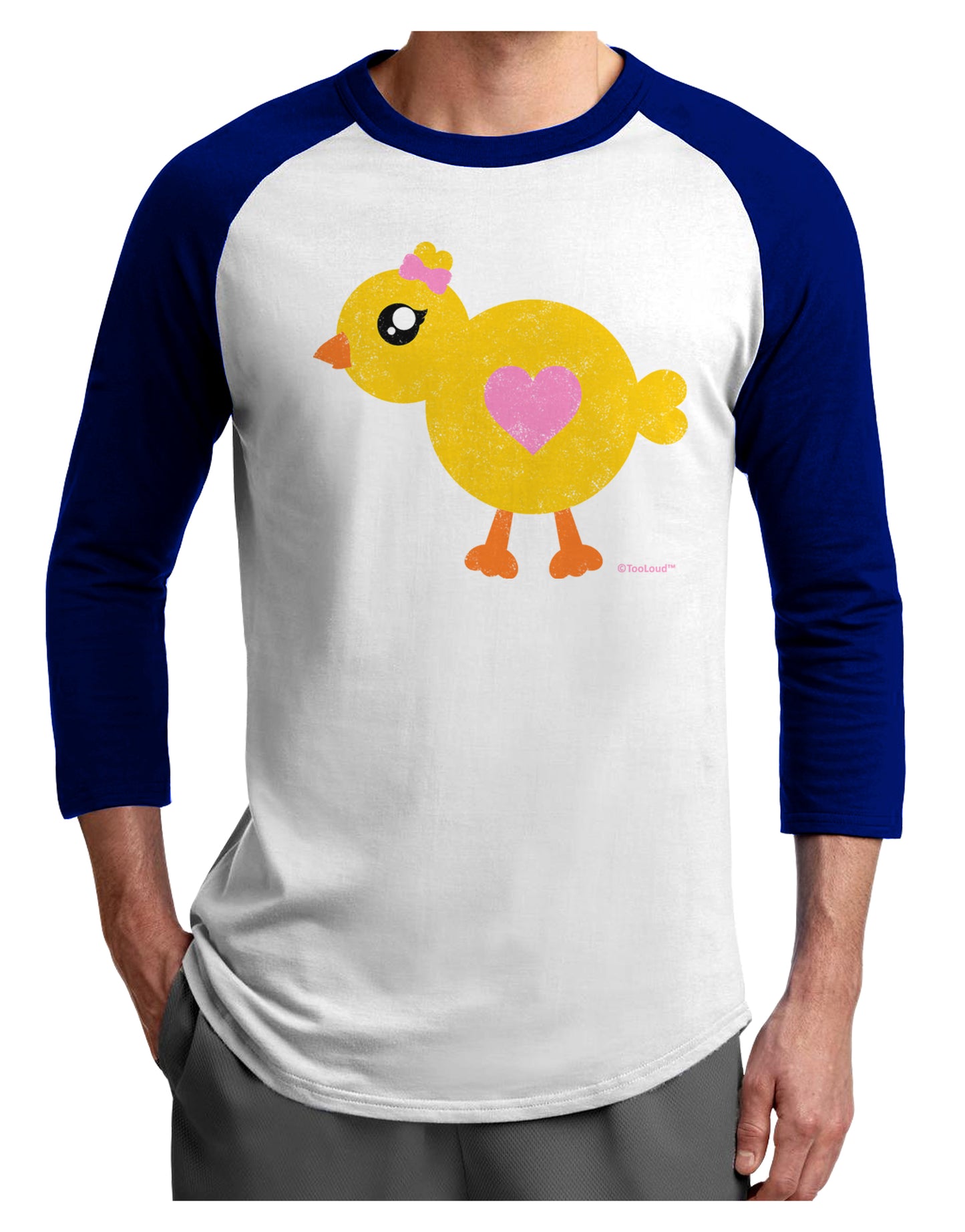 Cute Chick with Bow - Crayon Style Drawing Adult Raglan Shirt by TooLoud-TooLoud-White-Royal-X-Small-Davson Sales