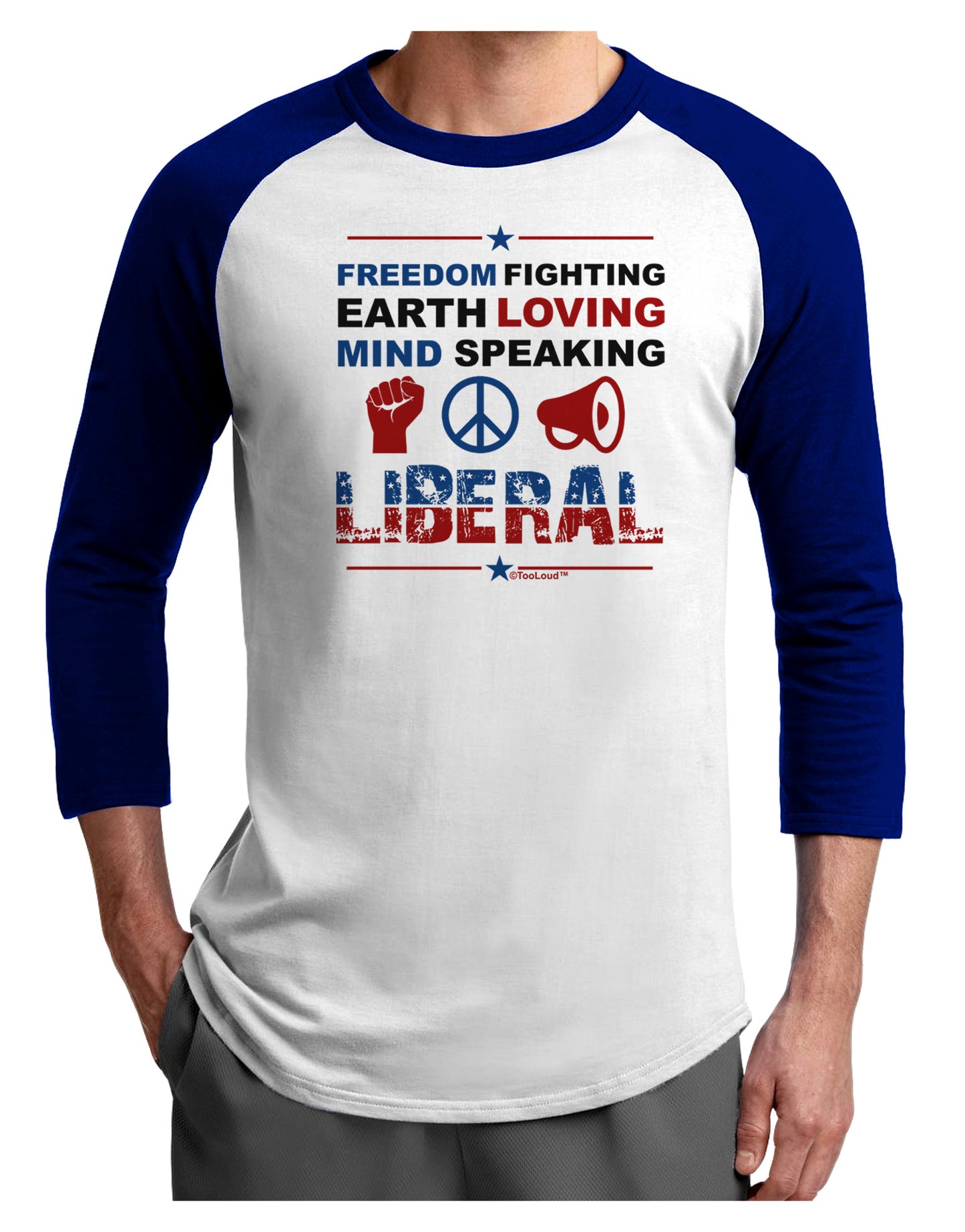 Freedom Fighting Liberal Adult Raglan Shirt-Raglan Shirt-TooLoud-White-Royal-X-Small-Davson Sales