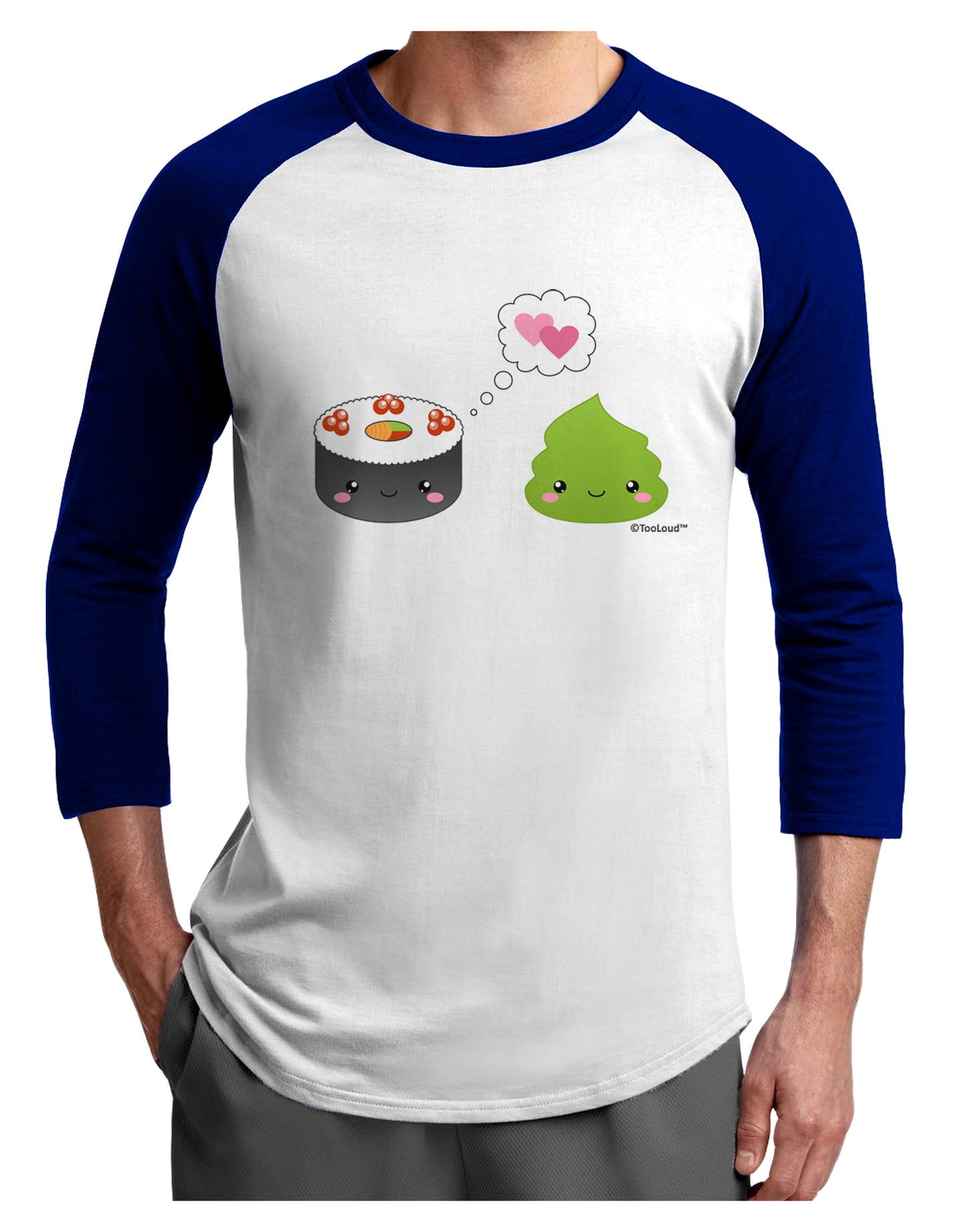 Cute Sushi and Wasabi Love Adult Raglan Shirt by TooLoud-TooLoud-White-Royal-X-Small-Davson Sales
