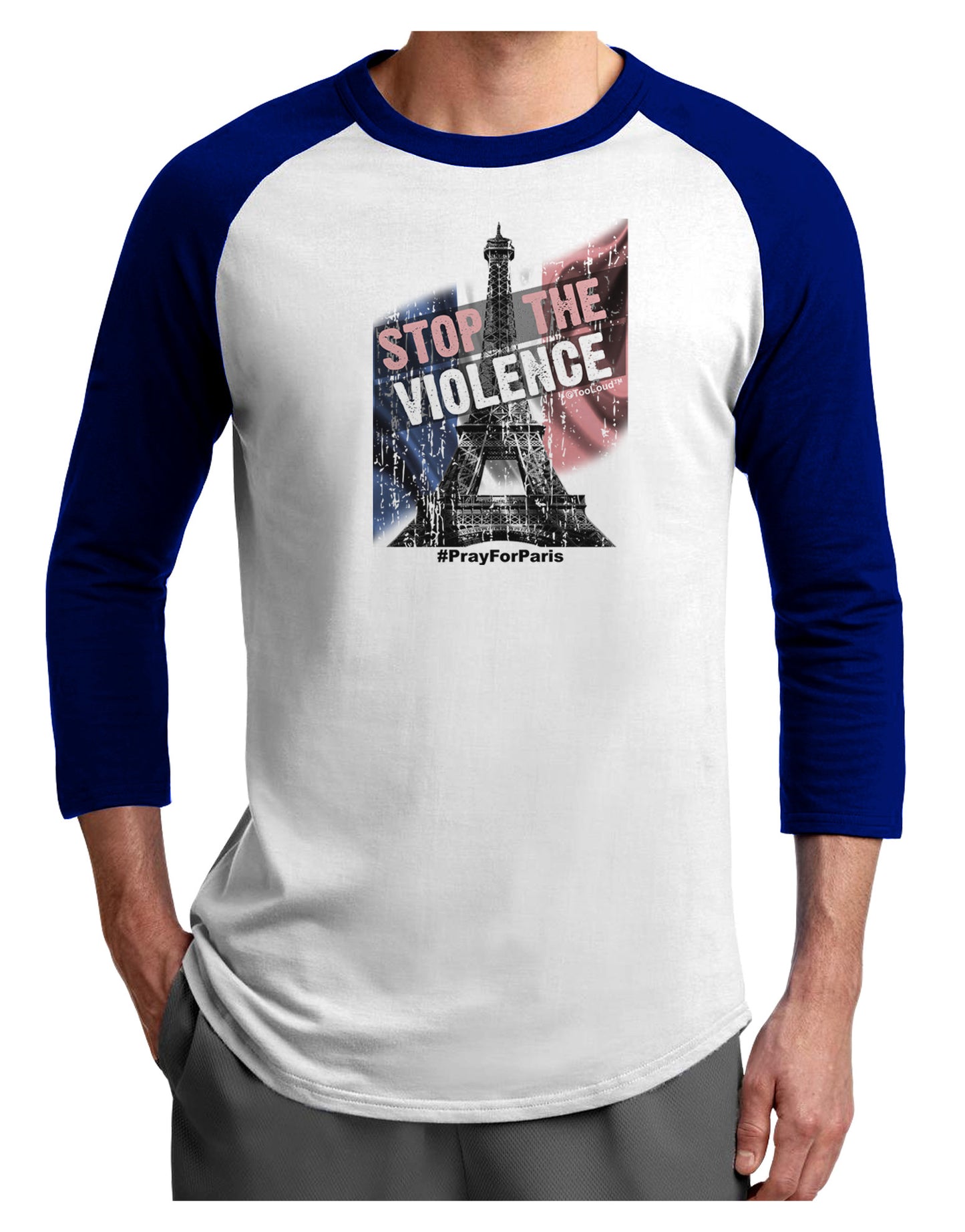 Distressed Paris Stop The Violence Adult Raglan Shirt-Raglan Shirt-TooLoud-White-Royal-X-Small-Davson Sales