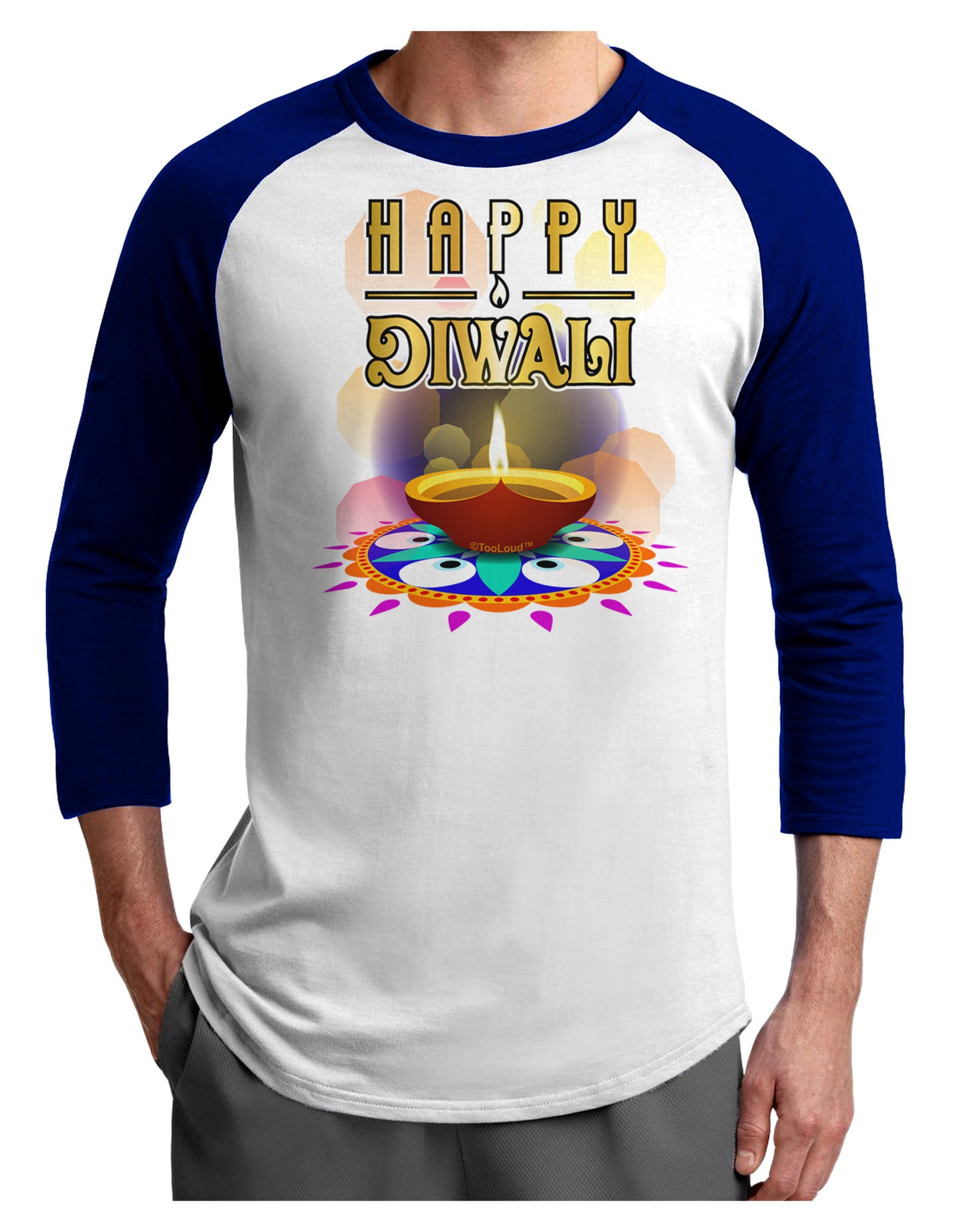 Happy Diwali - Rangoli and Diya Adult Raglan Shirt by-Raglan Shirt-TooLoud-White-Royal-X-Small-Davson Sales