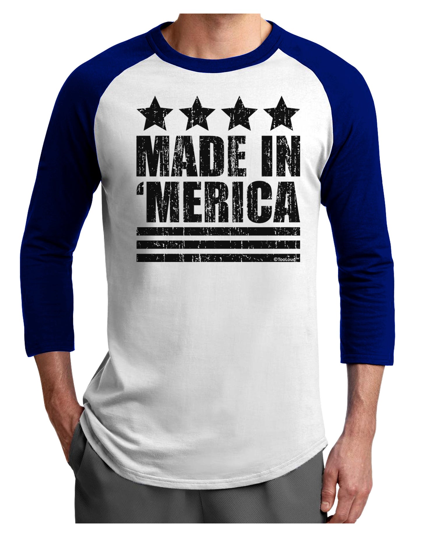 Made in Merica - Stars and Stripes Design Adult Raglan Shirt-TooLoud-White-Royal-X-Small-Davson Sales
