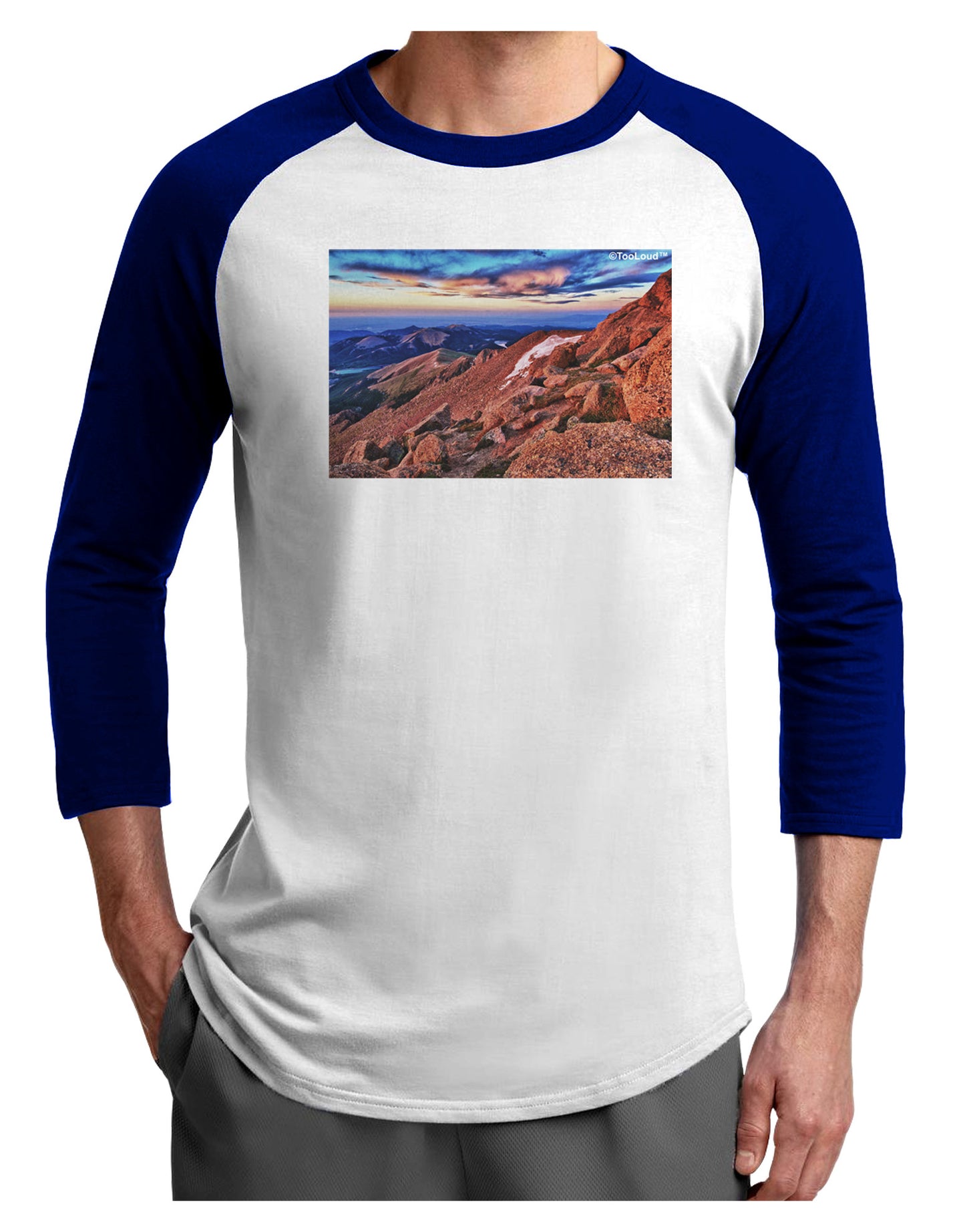 Colorado Mtn Sunset Adult Raglan Shirt-Raglan Shirt-TooLoud-White-Royal-X-Small-Davson Sales