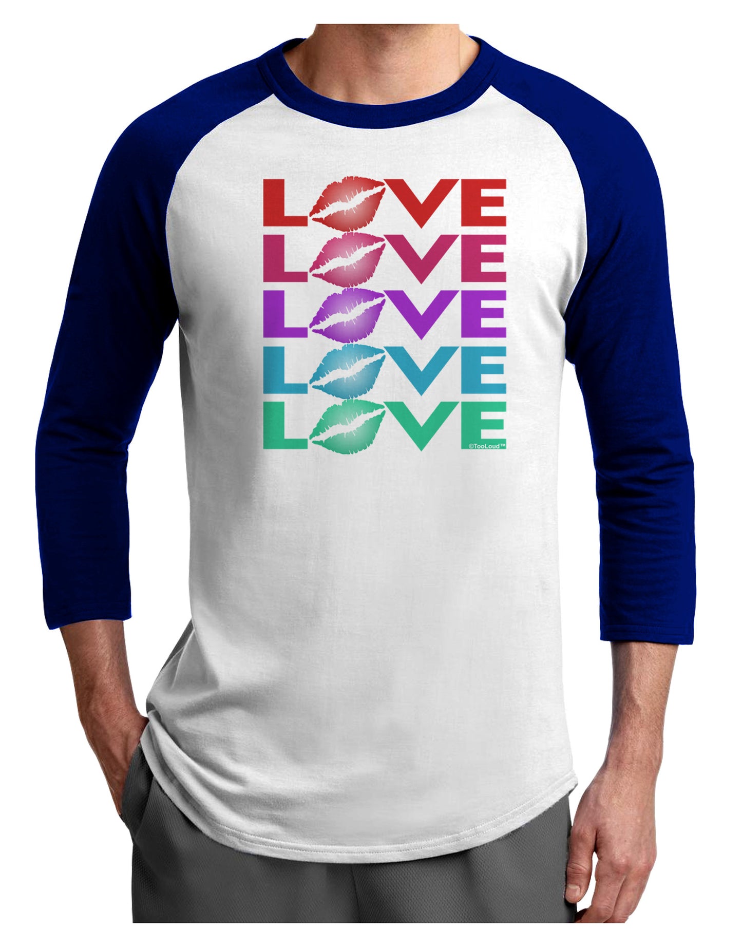 Colorful Love Kisses Adult Raglan Shirt-Raglan Shirt-TooLoud-White-Royal-X-Small-Davson Sales