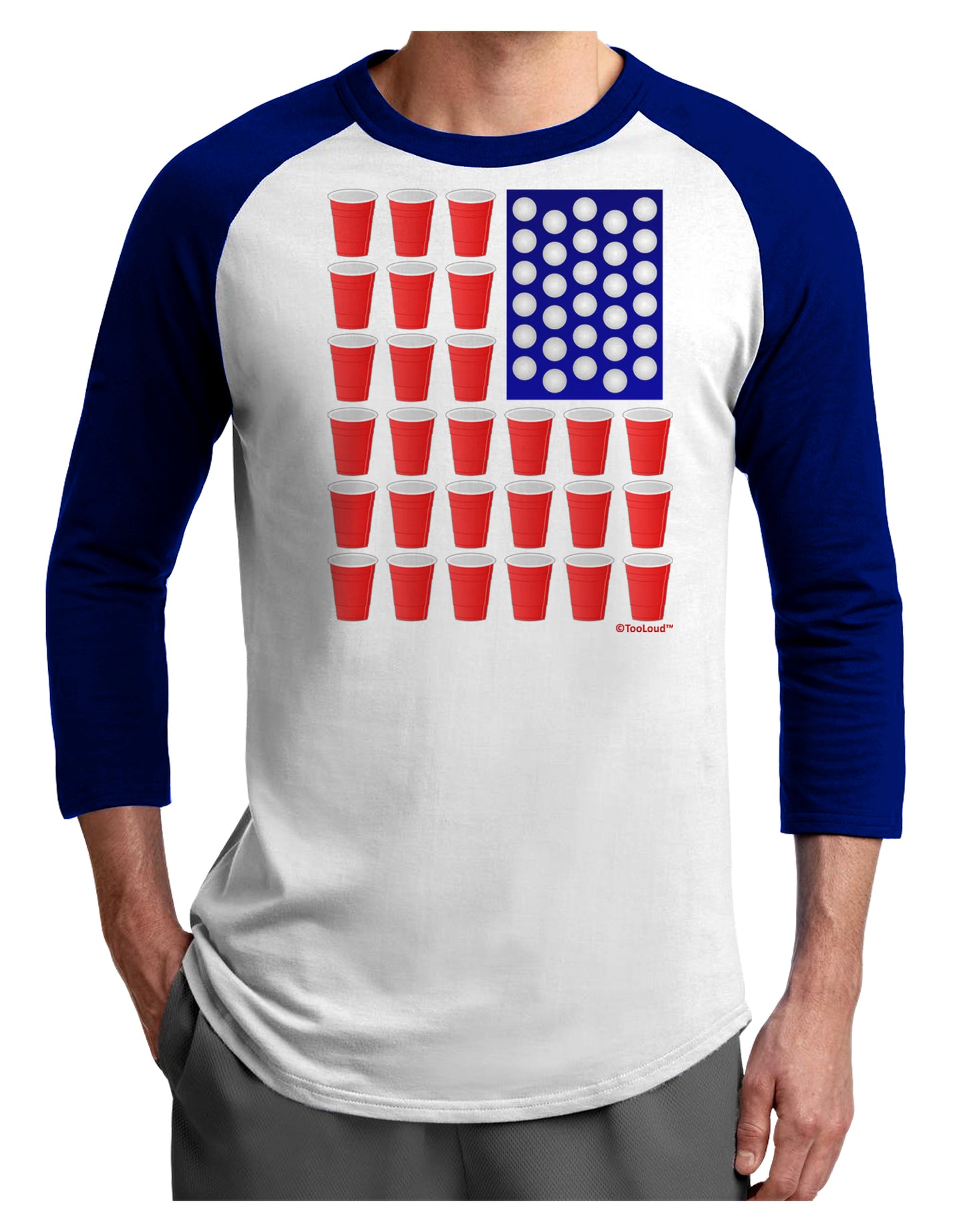 Beer Pong Flag Adult Raglan Shirt-TooLoud-White-Royal-X-Small-Davson Sales