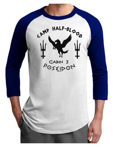 Cabin 3 Poseidon Camp Half Blood Adult Raglan Shirt-TooLoud-White-Royal-X-Small-Davson Sales