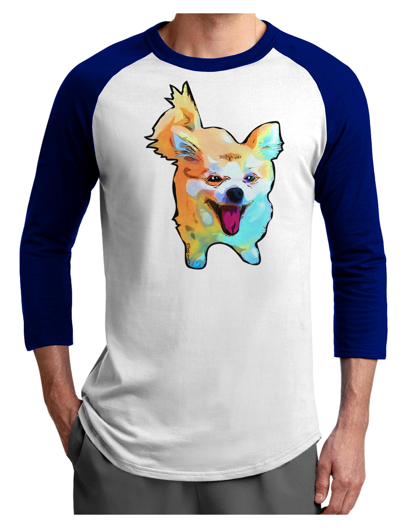 Cartoon Pomeranian Adult Raglan Shirt-Raglan Shirt-TooLoud-White-Royal-X-Small-Davson Sales