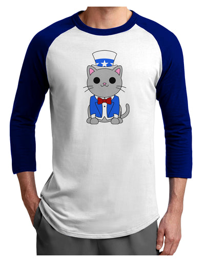 Patriotic Cat Adult Raglan Shirt by TooLoud-TooLoud-White-Royal-X-Small-Davson Sales