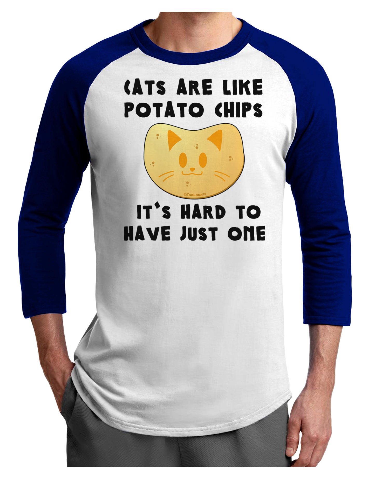 Cats Are Like Potato Chips Adult Raglan Shirt-Raglan Shirt-TooLoud-White-Royal-X-Small-Davson Sales