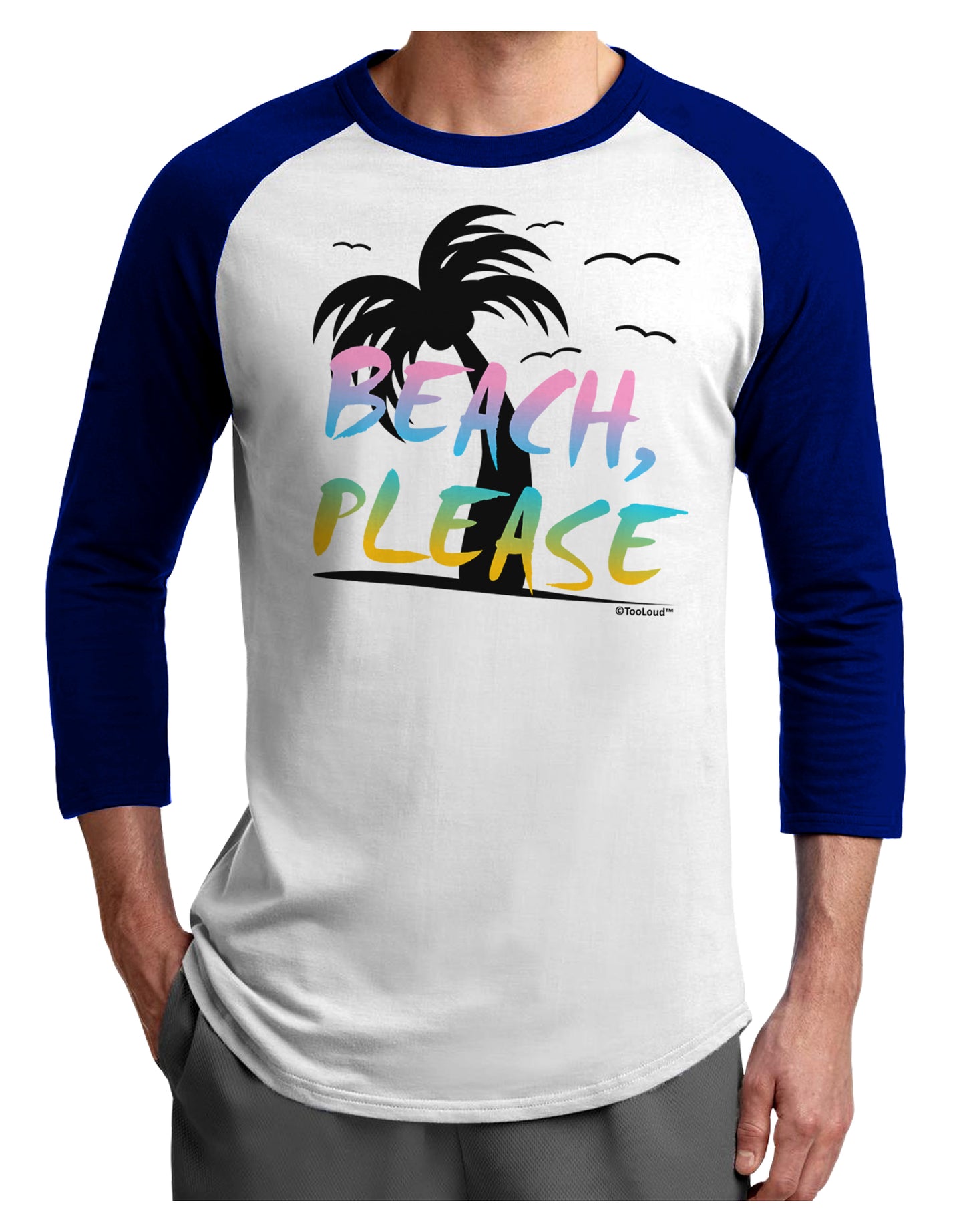 Beach Please - Summer Colors with Palm Trees Adult Raglan Shirt-TooLoud-White-Royal-X-Small-Davson Sales