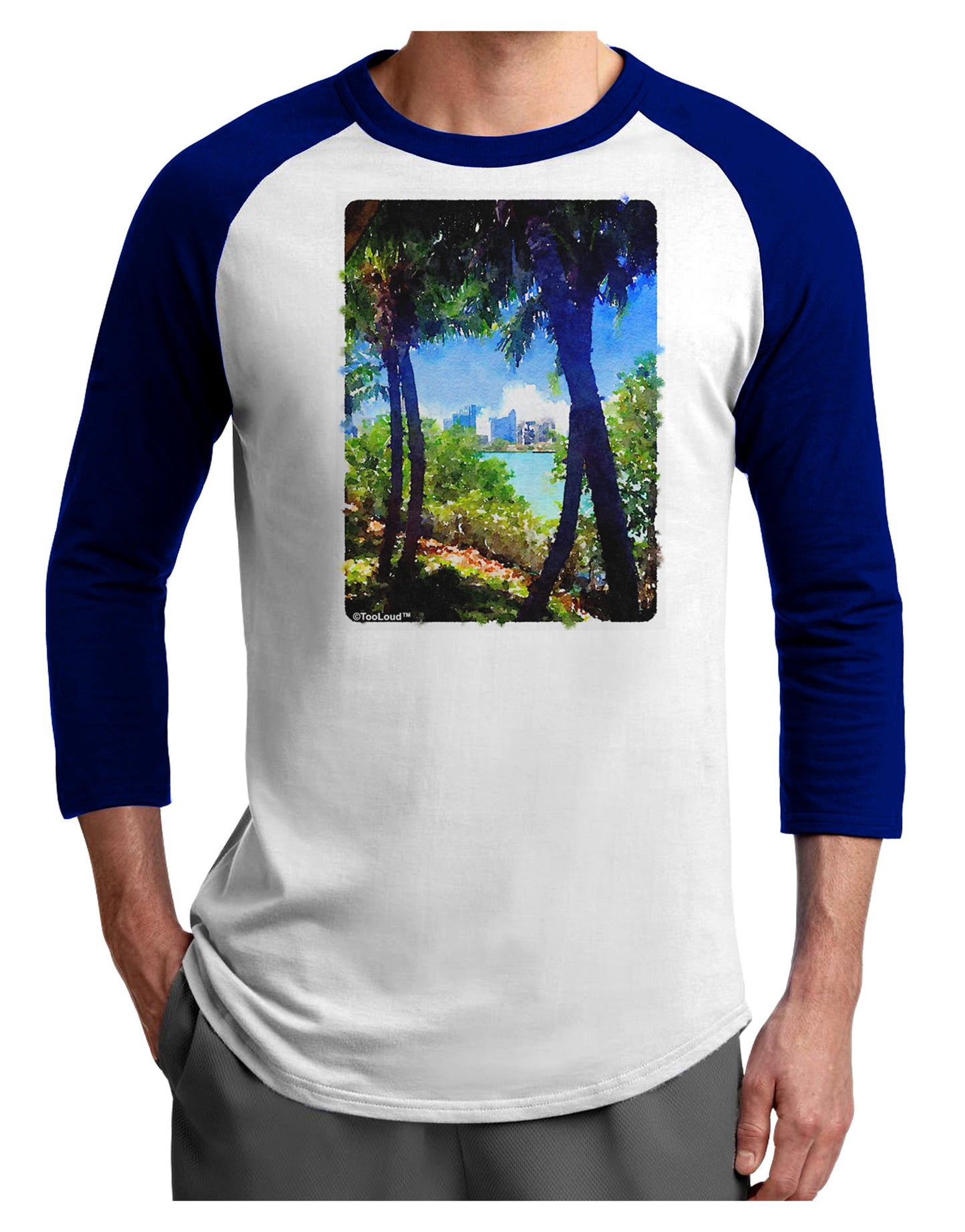 Tropical Skyline Adult Raglan Shirt-TooLoud-White-Royal-X-Small-Davson Sales