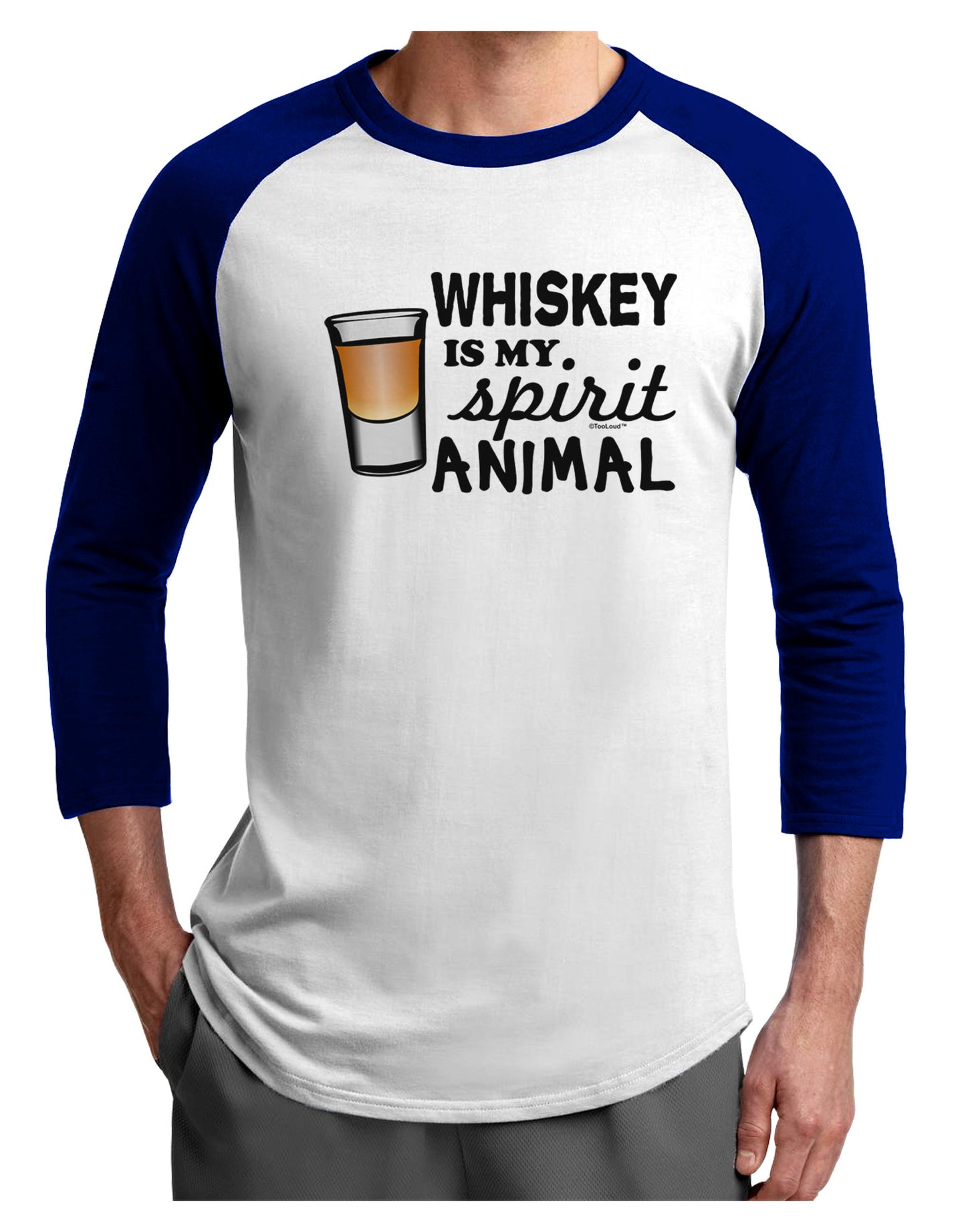 TooLoud Whiskey Is My Spirit Animal Adult Raglan Shirt-Raglan Shirt-TooLoud-White-Royal-X-Small-Davson Sales