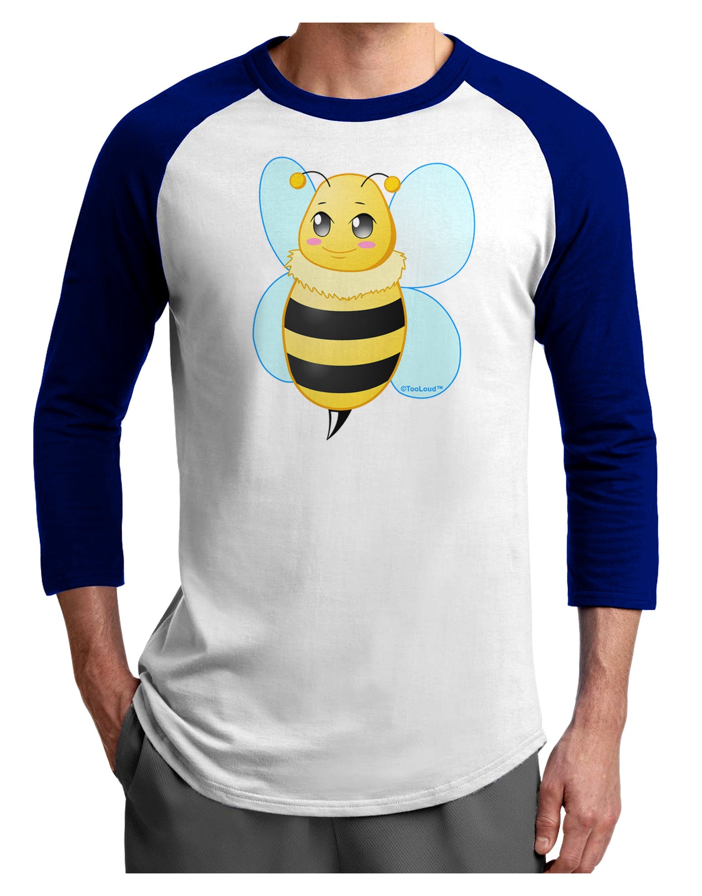 Cute Bee Adult Raglan Shirt-TooLoud-White-Royal-X-Small-Davson Sales