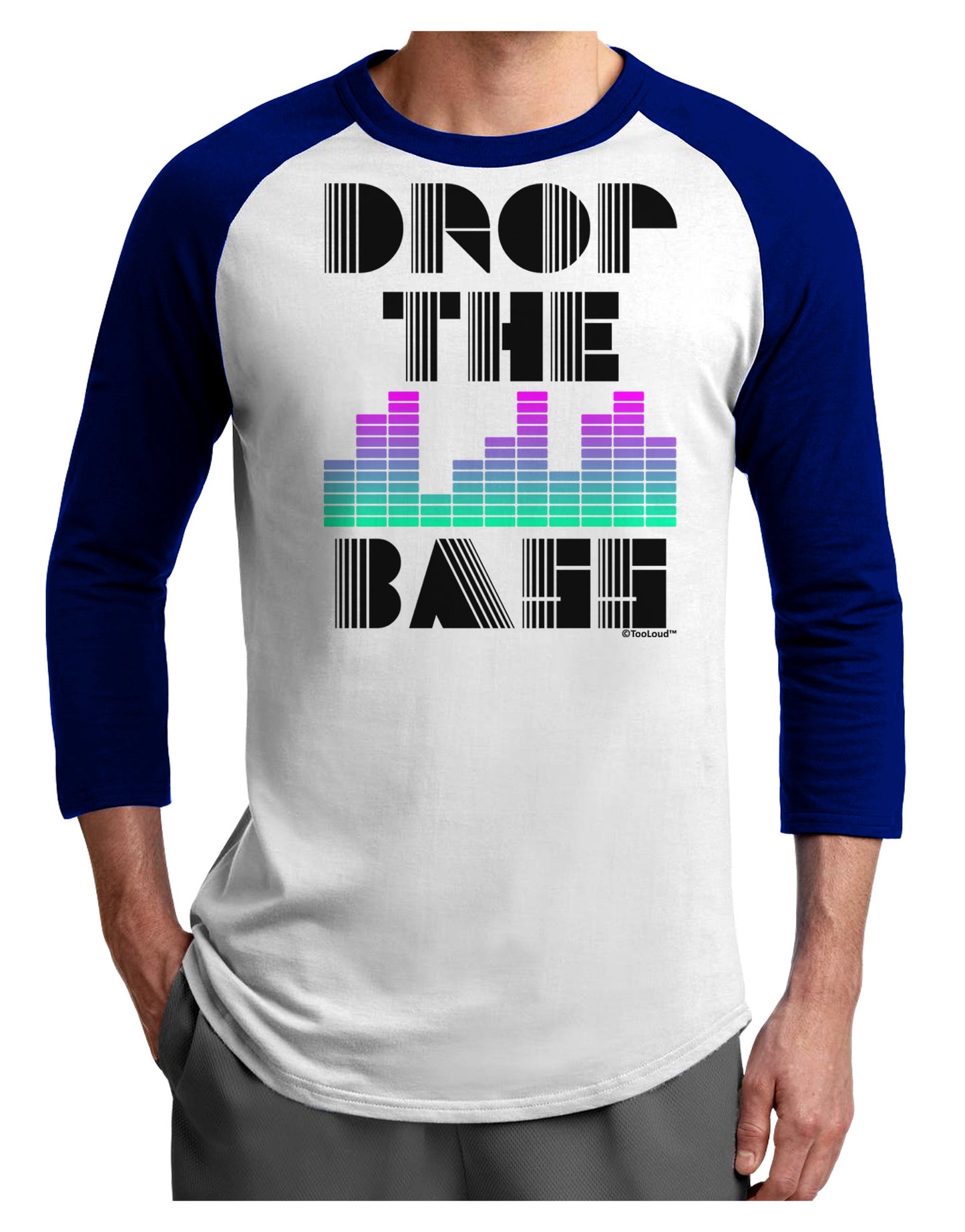 Drop the Bass Adult Raglan Shirt-TooLoud-White-Royal-X-Small-Davson Sales