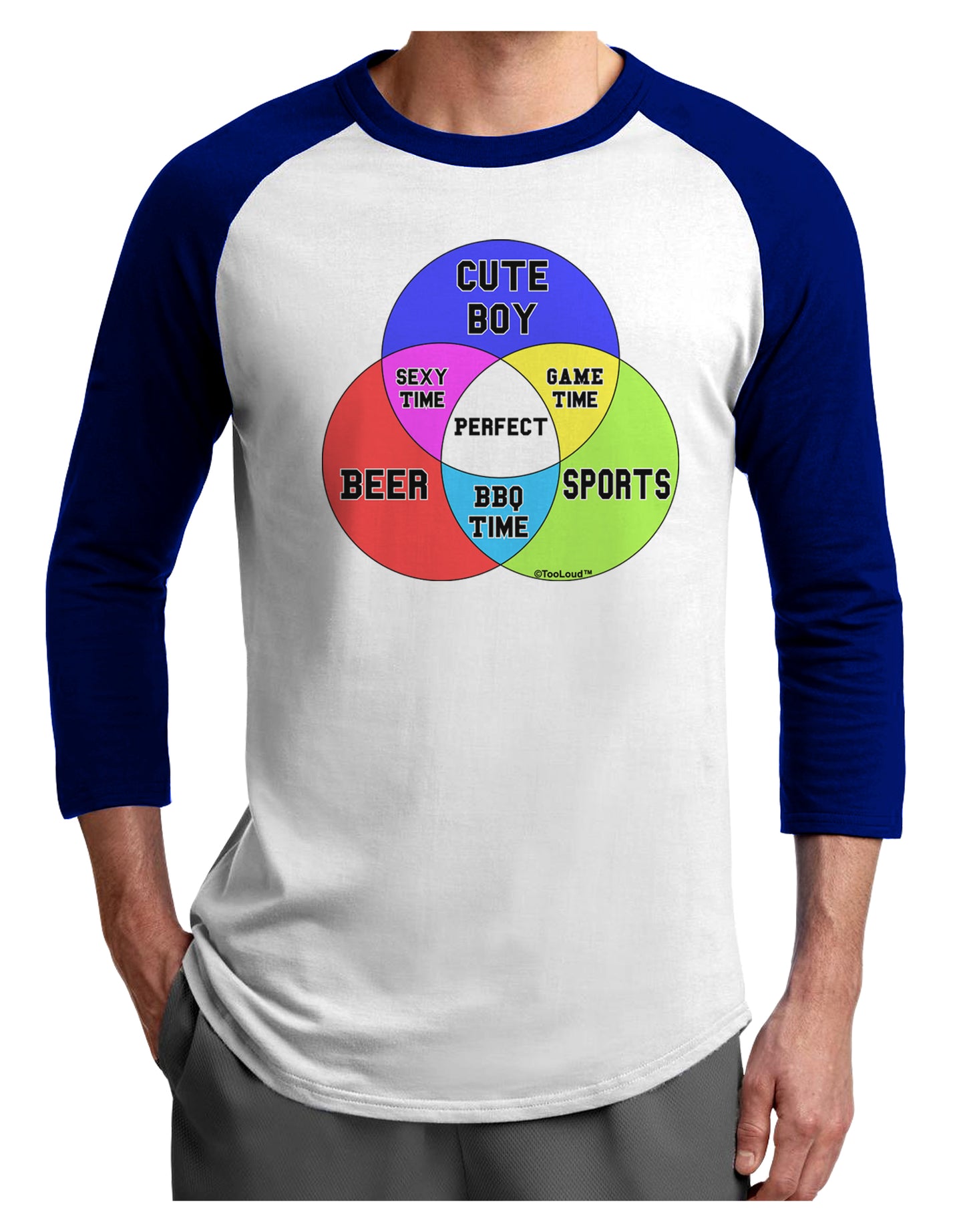 Beer Boy and Sports Diagram Adult Raglan Shirt-TooLoud-White-Royal-X-Small-Davson Sales