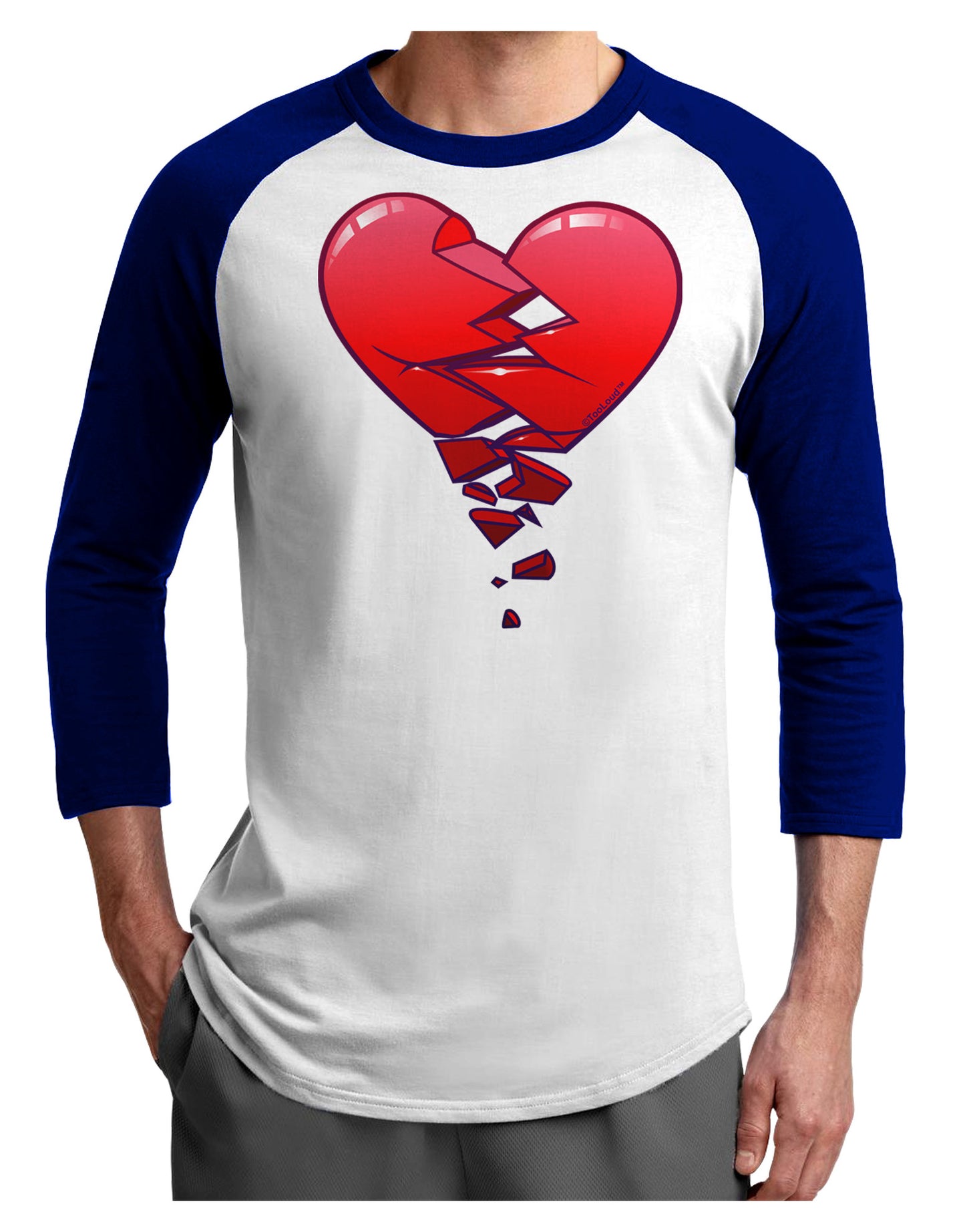 Crumbling Broken Heart Adult Raglan Shirt by-Raglan Shirt-TooLoud-White-Royal-X-Small-Davson Sales